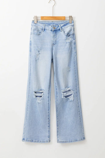 Beau Blue Vintage Light Wash Distressed Flare Jeans - Bottoms/Jeans/Flared&Bootcut