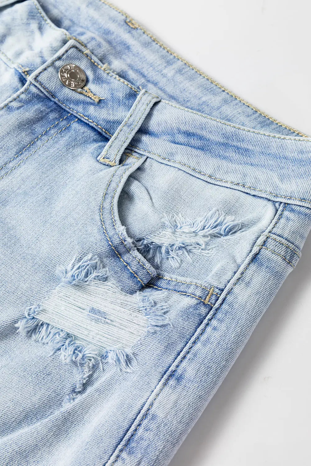 Beau Blue Vintage Light Wash Distressed Flare Jeans eAura