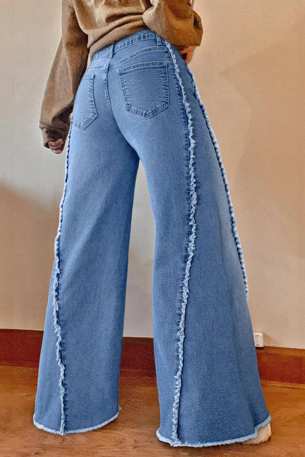 Beau Blue Vintage Stitching Raw Hem Flared Jeans Beagle Boutique Fashion Outlet