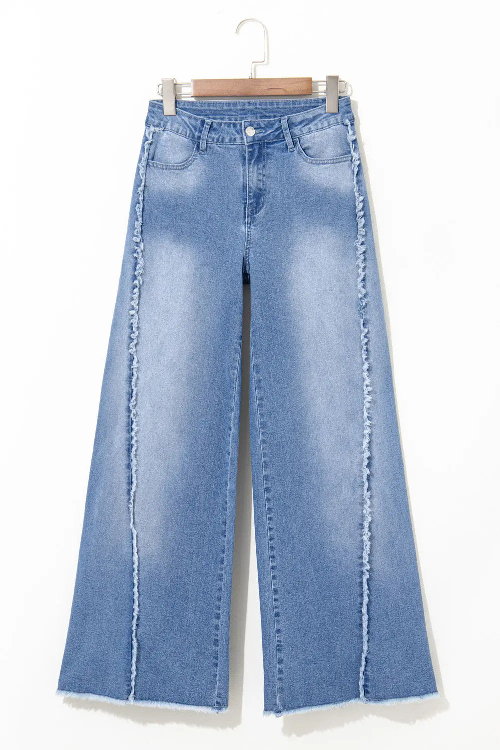 Beau Blue Vintage Stitching Raw Hem Flared Jeans Beagle Boutique Fashion Outlet