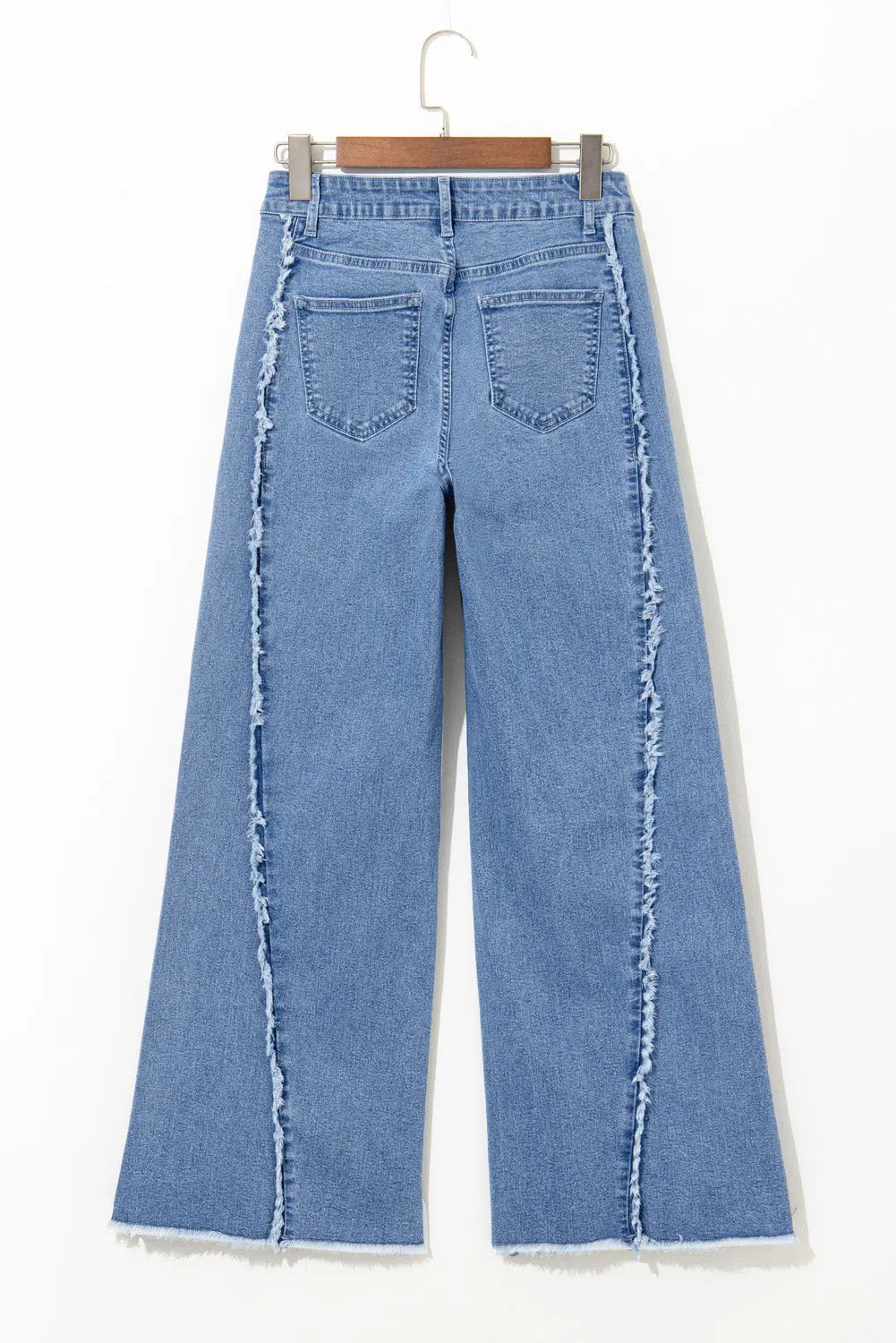Beau Blue Vintage Stitching Raw Hem Flared Jeans Beagle Boutique Fashion Outlet