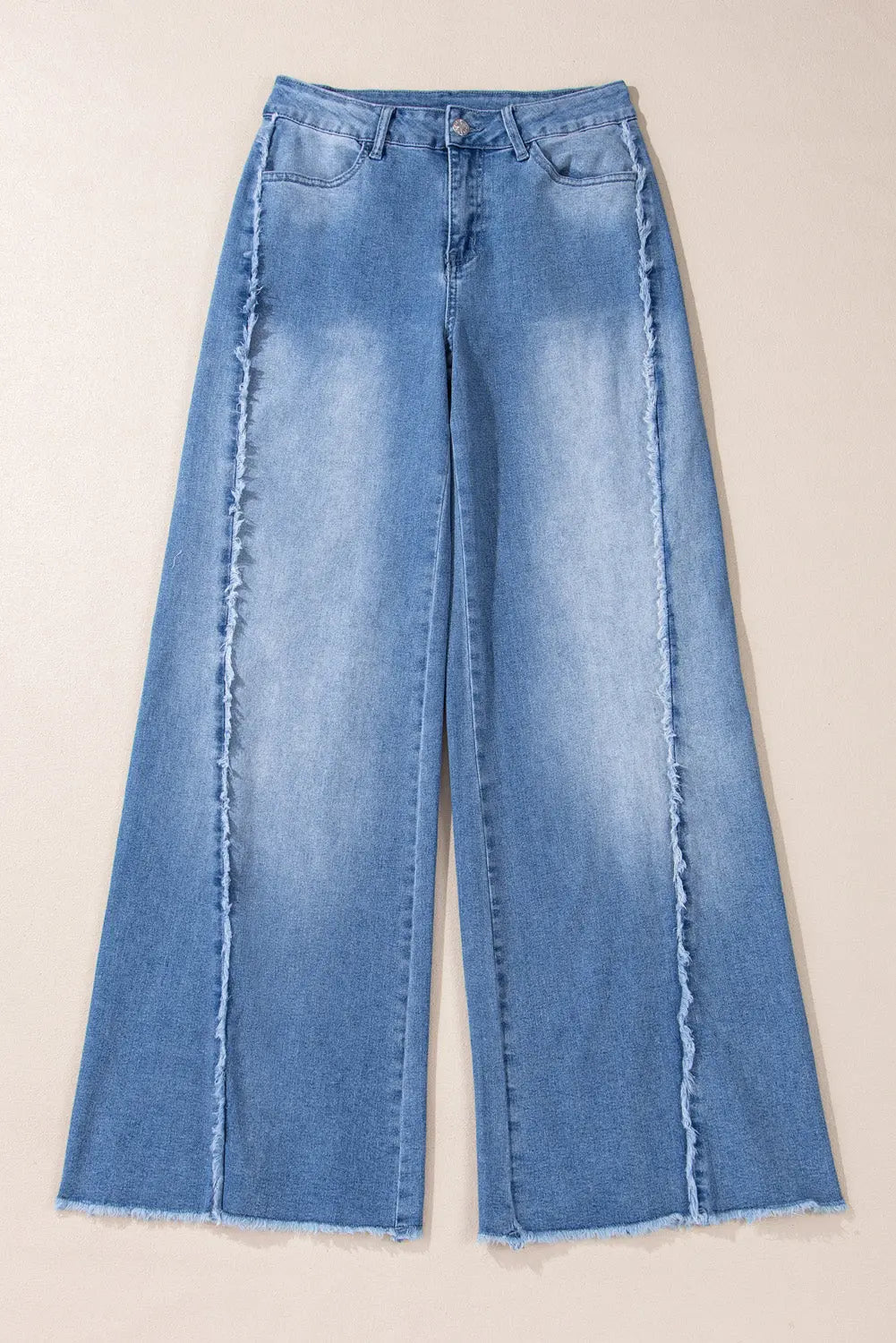 Beau Blue Vintage Stitching Raw Hem Flared Jeans Beagle Boutique Fashion Outlet