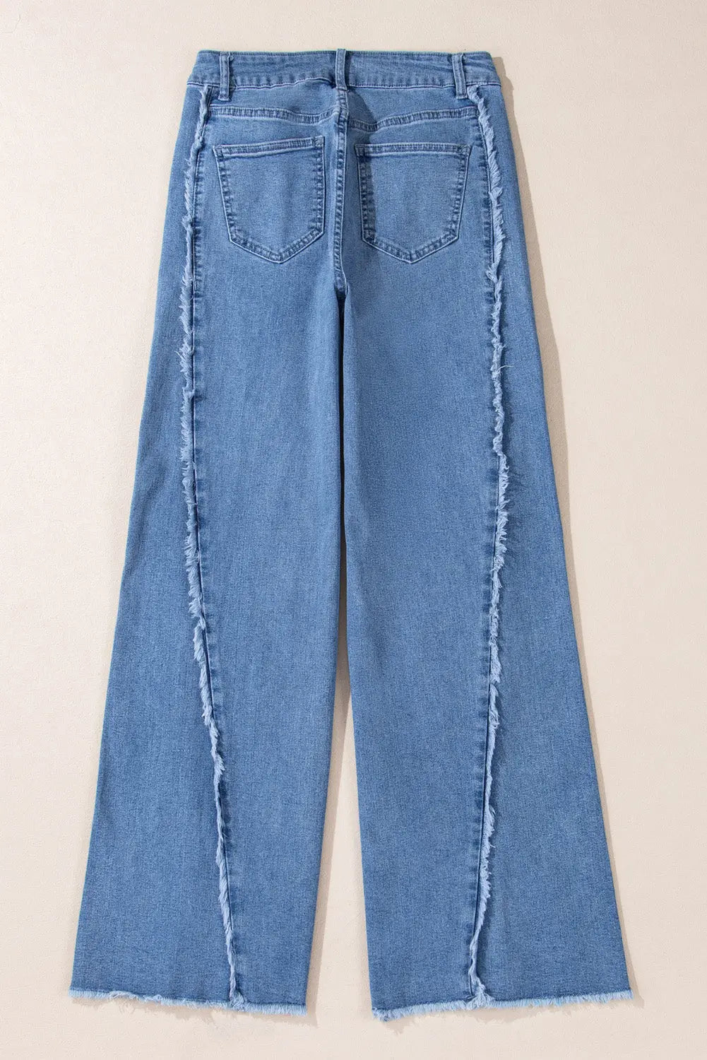 Beau Blue Vintage Stitching Raw Hem Flared Jeans Beagle Boutique Fashion Outlet