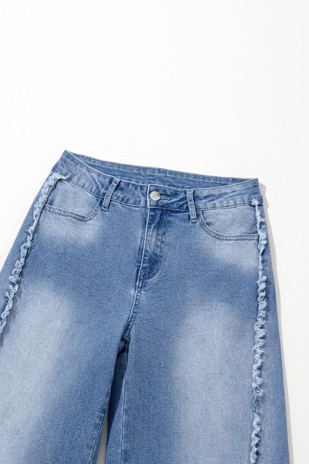 Beau Blue Vintage Stitching Raw Hem Flared Jeans Beagle Boutique Fashion Outlet