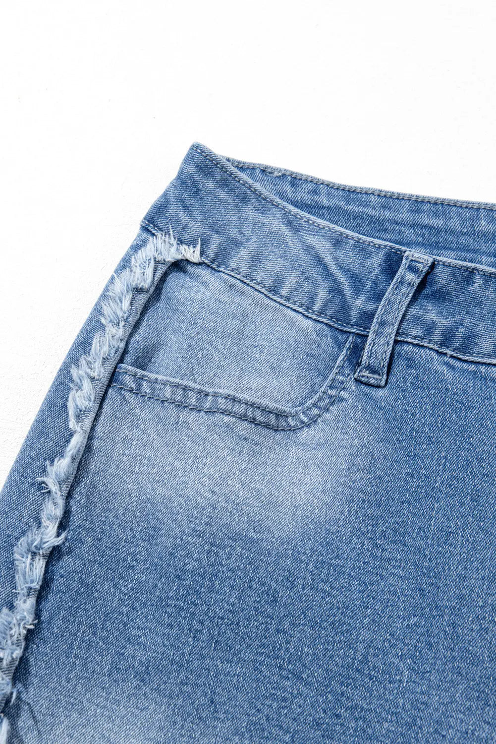 Beau Blue Vintage Stitching Raw Hem Flared Jeans Beagle Boutique Fashion Outlet
