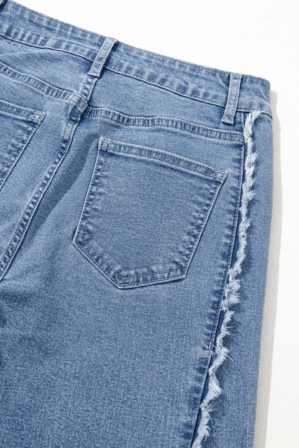 Beau Blue Vintage Stitching Raw Hem Flared Jeans Beagle Boutique Fashion Outlet
