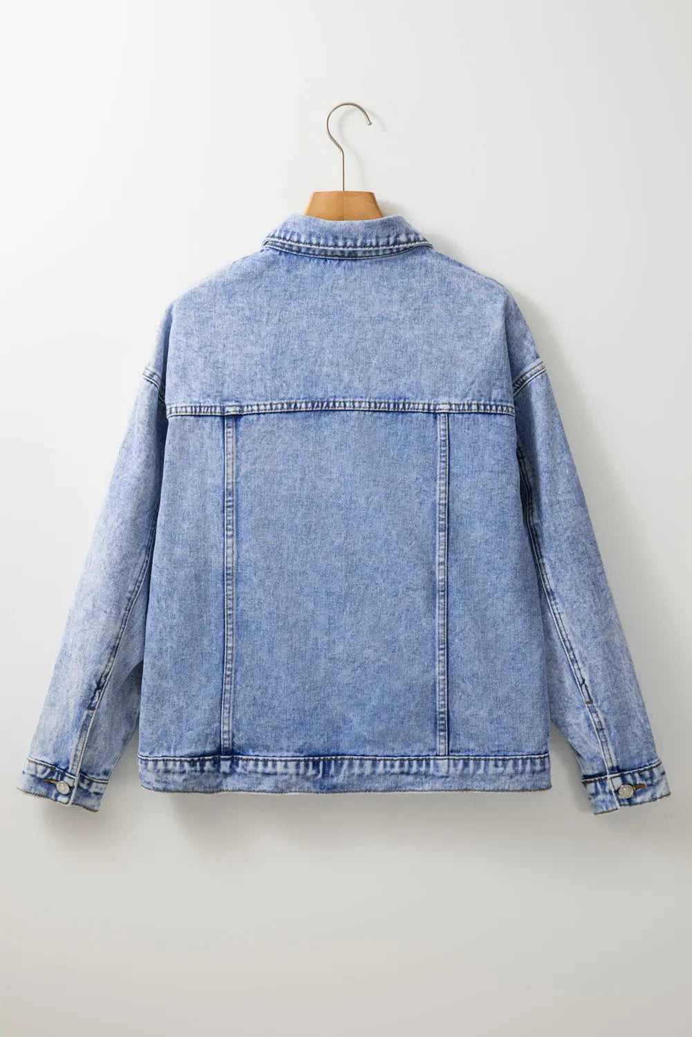 Beau Blue Vintage Washed Flap Pockets Denim Jacket eAura