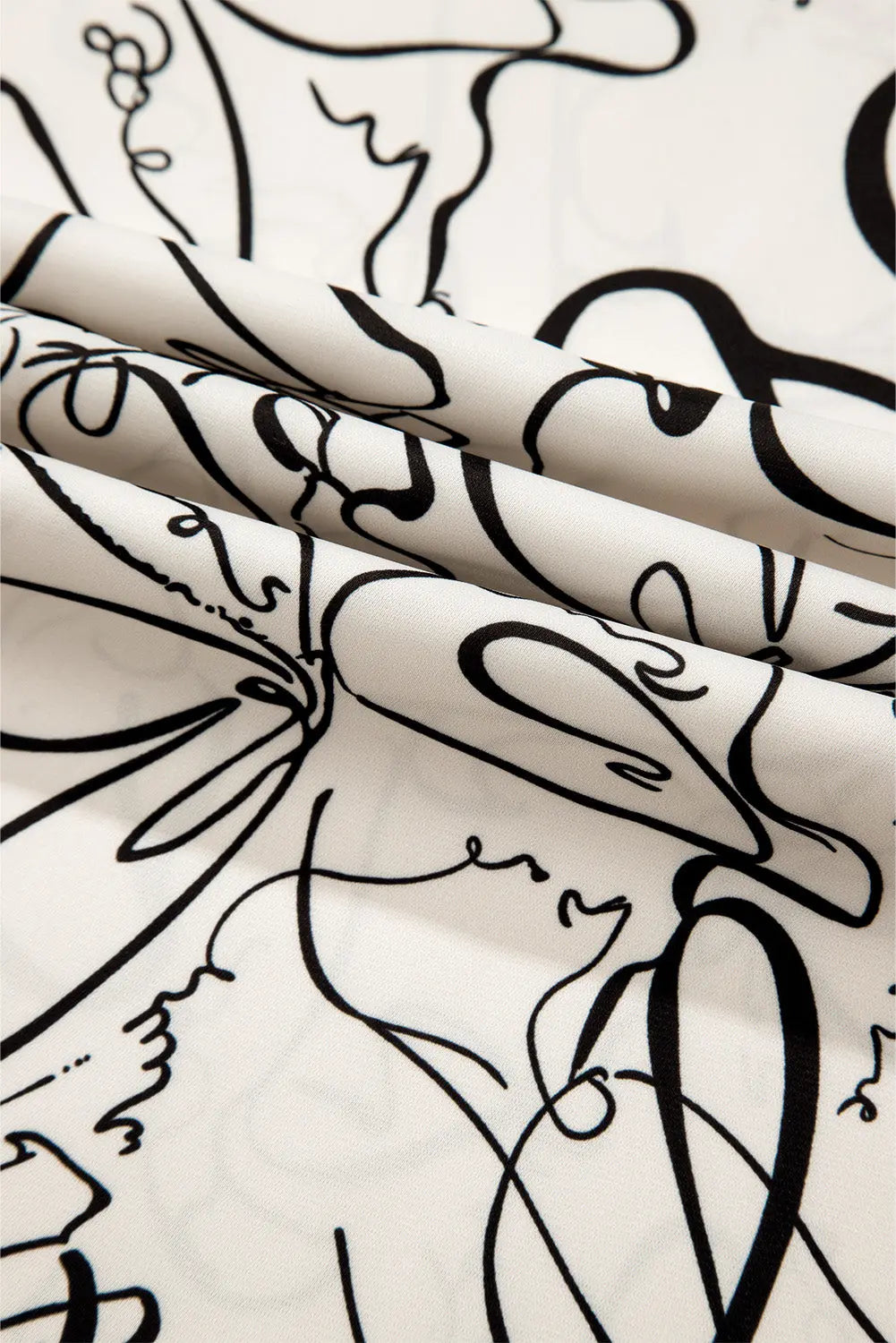 Beige Abstract Print Balloon Sleeve Crew Neck Blouse Beagle Boutique Fashion Outlet