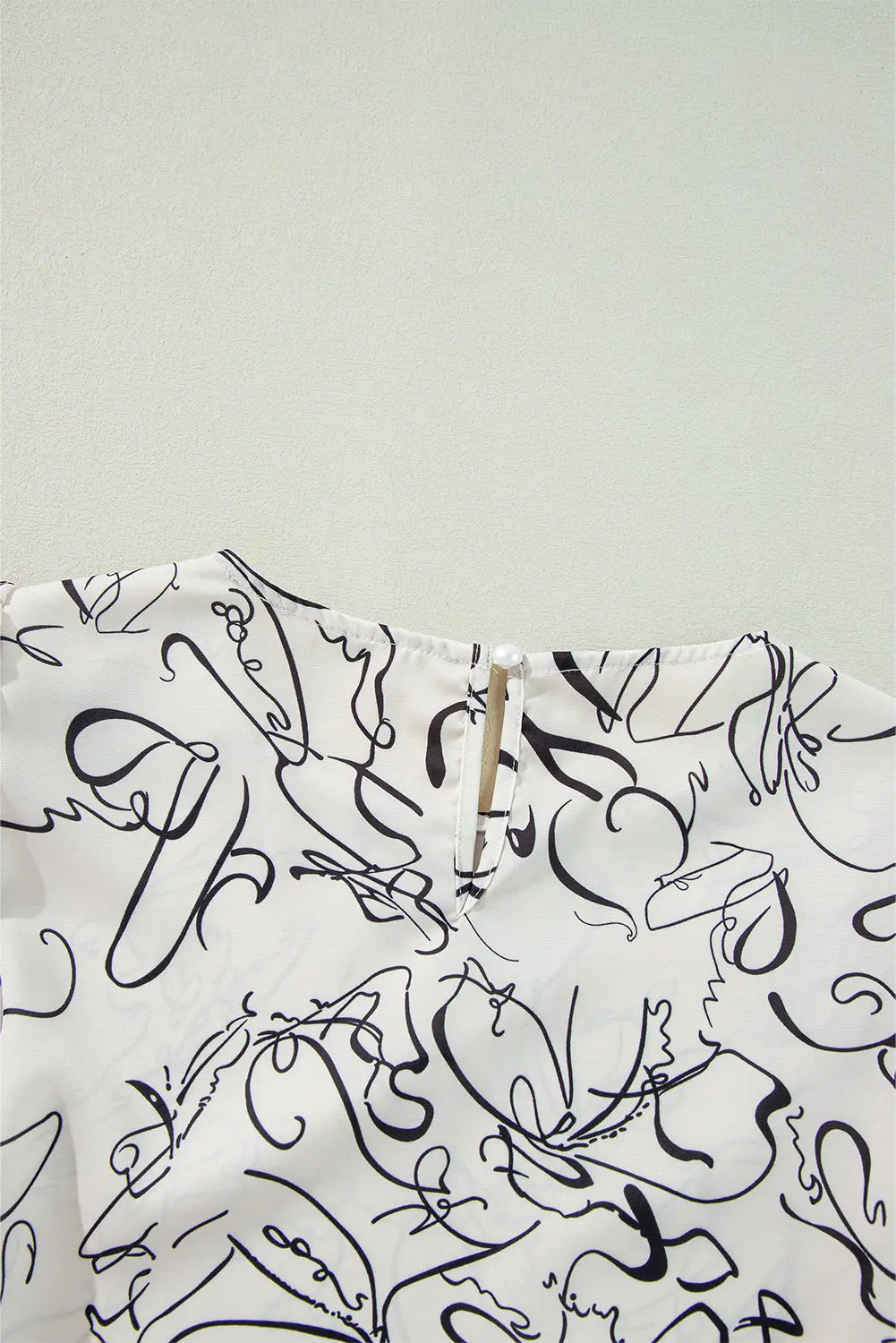 Beige Abstract Print Balloon Sleeve Crew Neck Blouse eAura