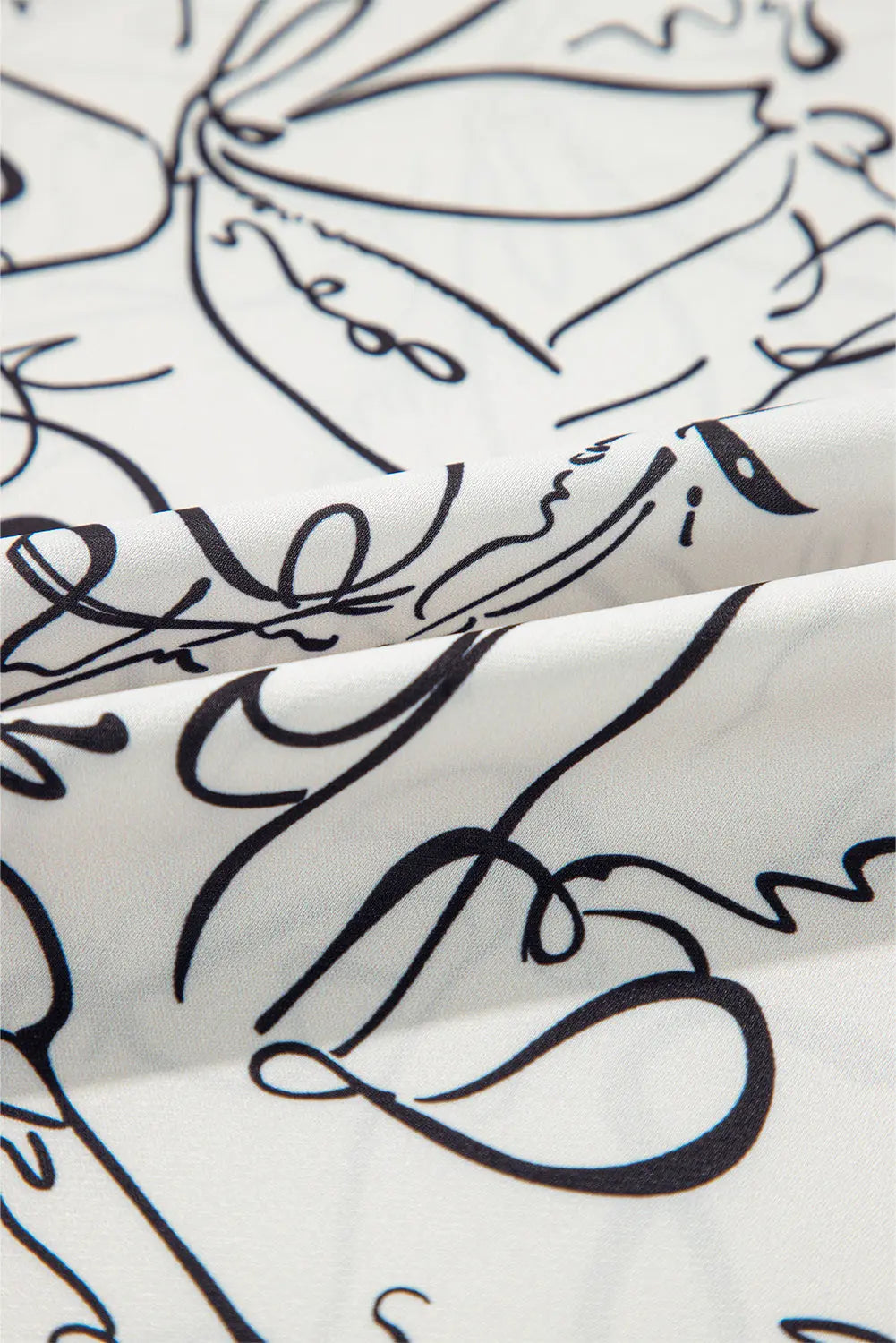 Beige Abstract Print Balloon Sleeve Crew Neck Blouse eAura