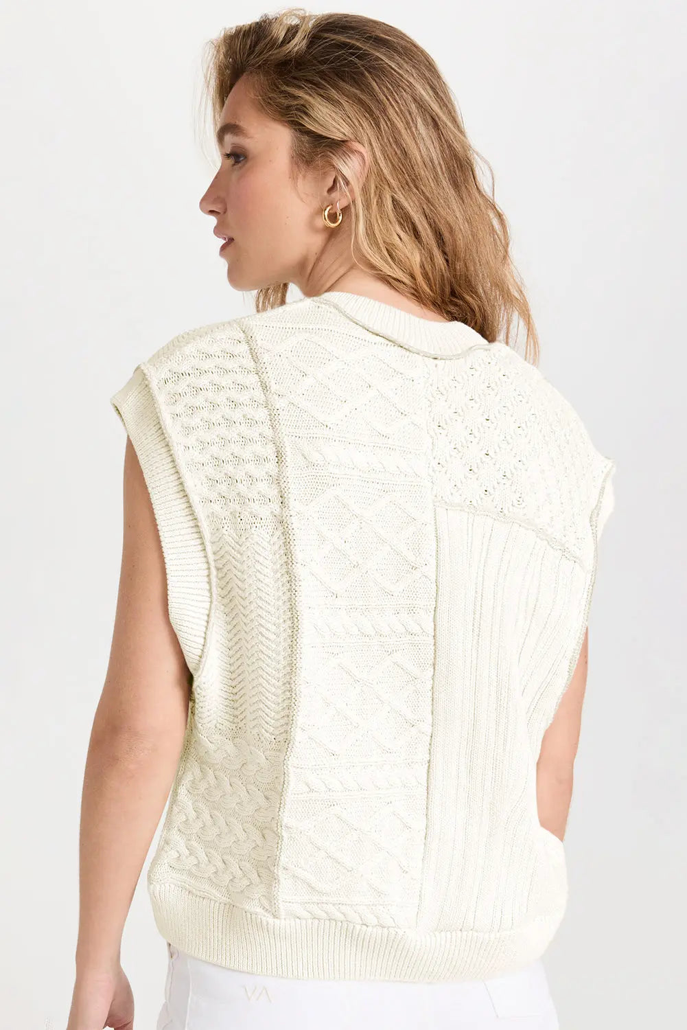 Beige Cable Knit Dolman Armholes Sweater Tank - eAura