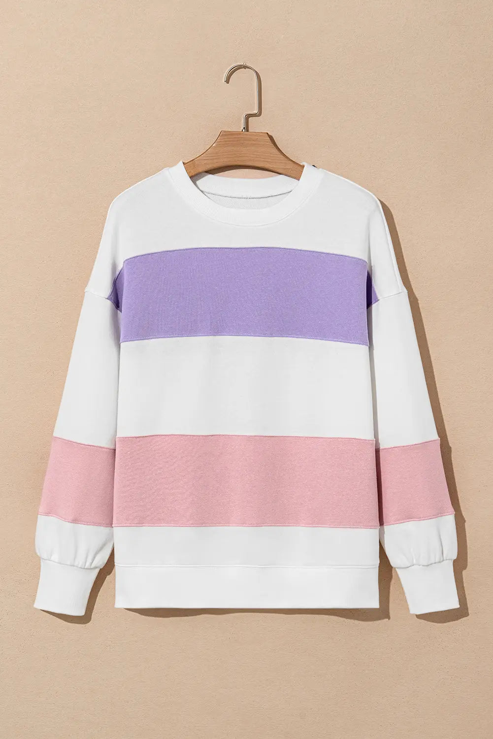 Beige Colourblock Patchwork Drop Shoulder Crewneck Sweatshirt - eAura