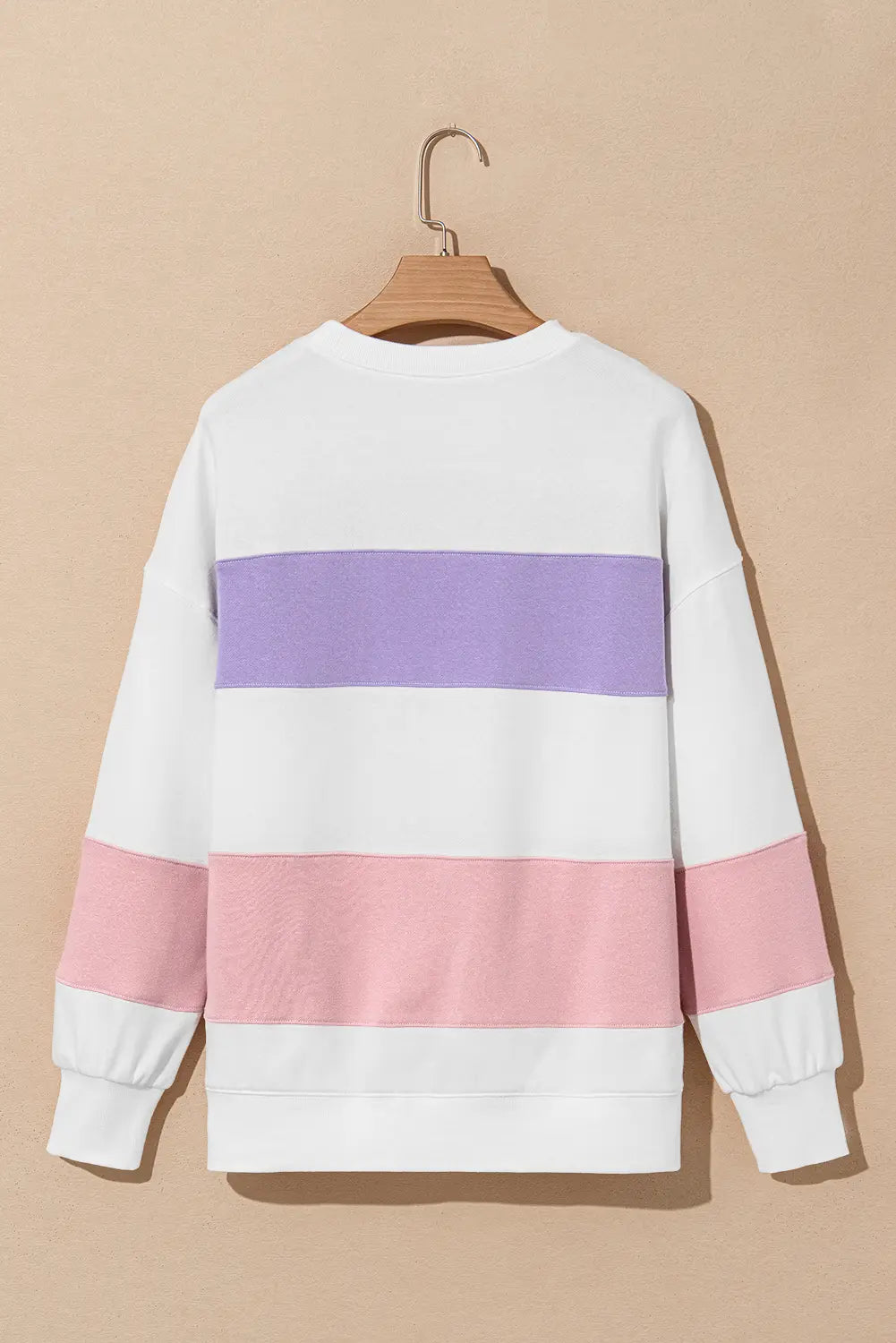 Beige Colourblock Patchwork Drop Shoulder Crewneck Sweatshirt - eAura
