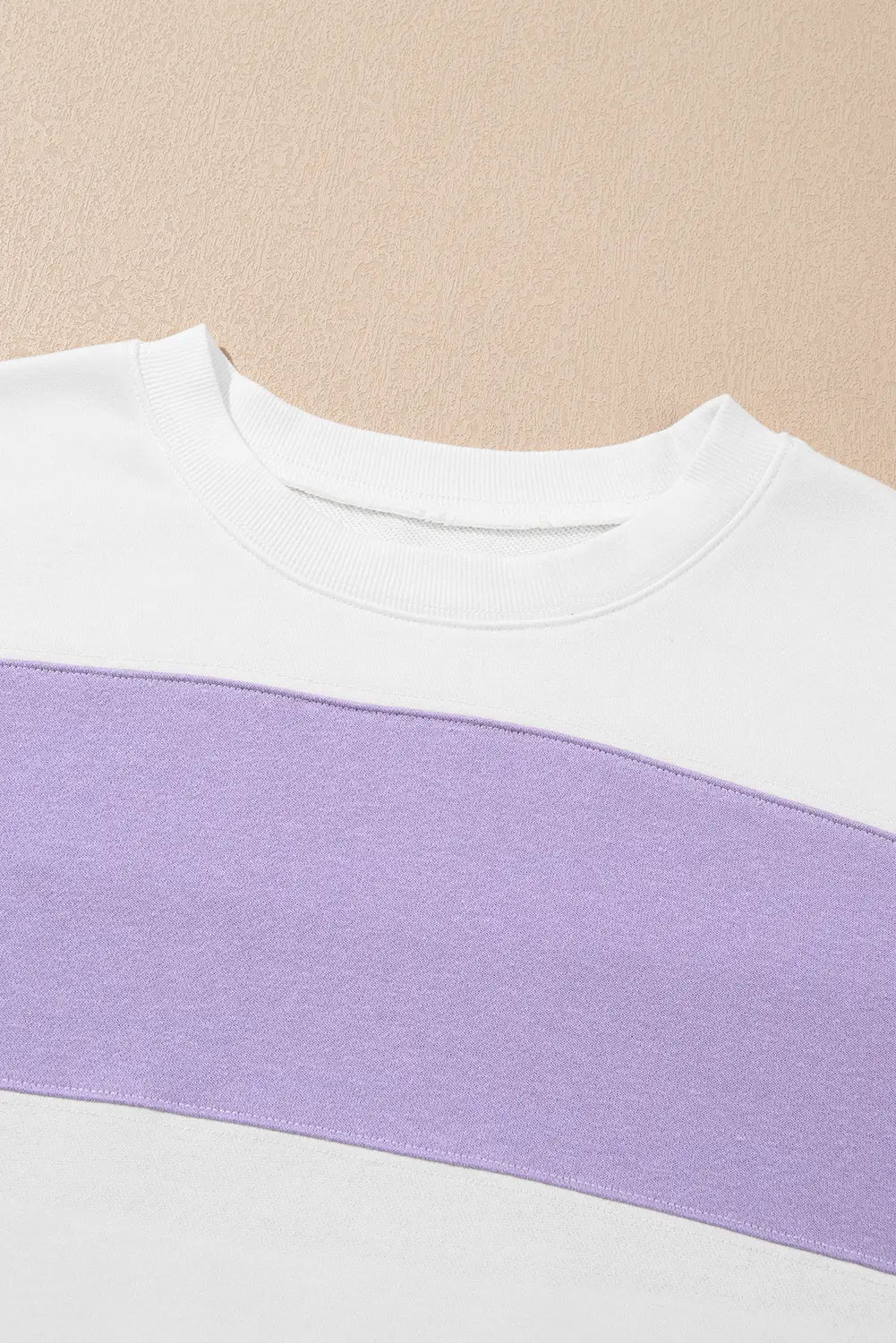 Beige Colourblock Patchwork Drop Shoulder Crewneck Sweatshirt - eAura