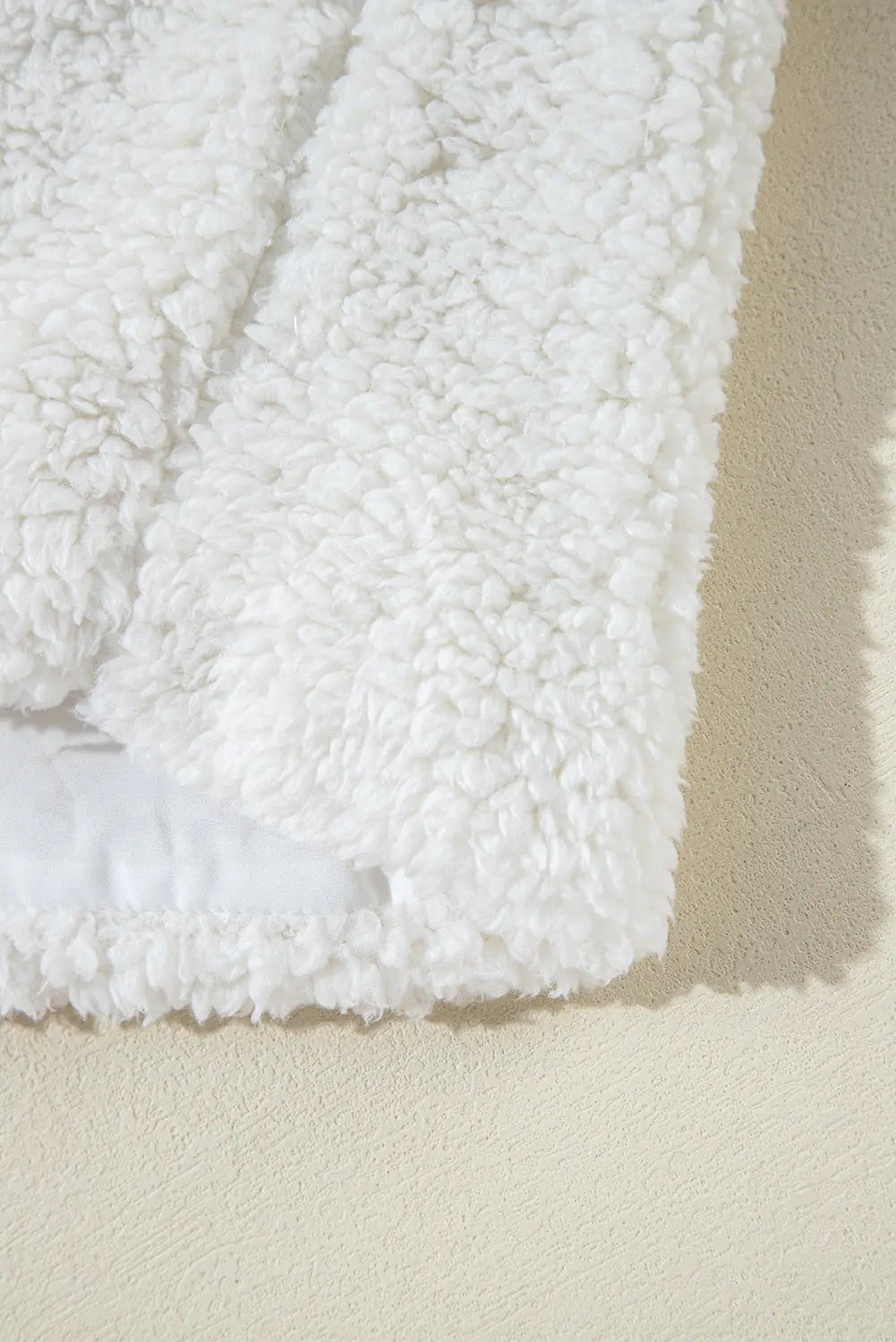 Beige Faux Fur Button Pocketed Lapel Collar Jacket - eAura