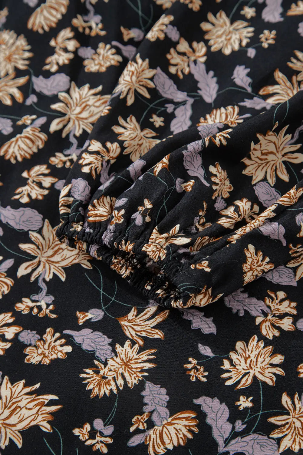 Beige Floral Deep V Neck Smocked Bust Bubble Sleeve Babydoll Dress - eAura