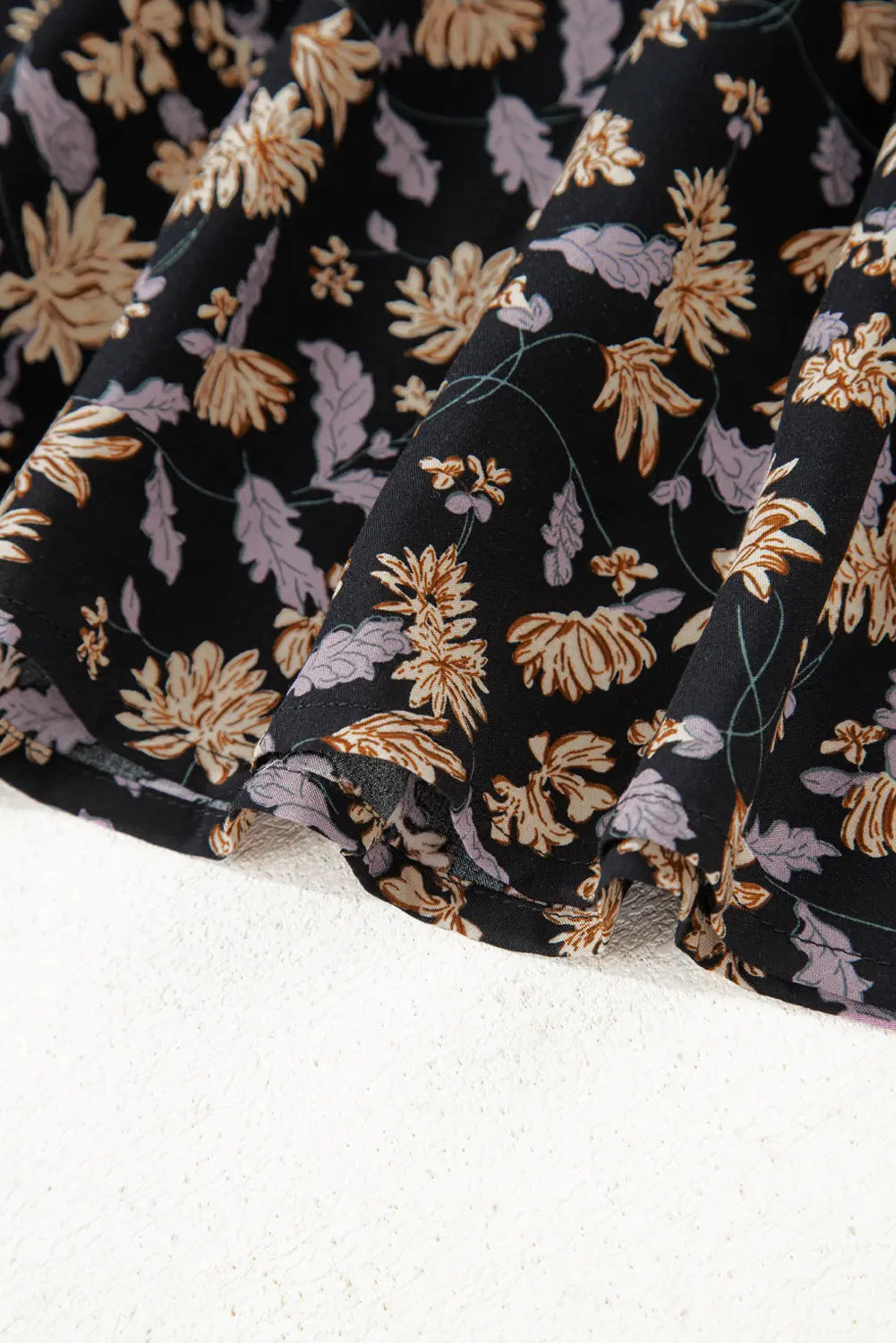 Beige Floral Deep V Neck Smocked Bust Bubble Sleeve Babydoll Dress - eAura