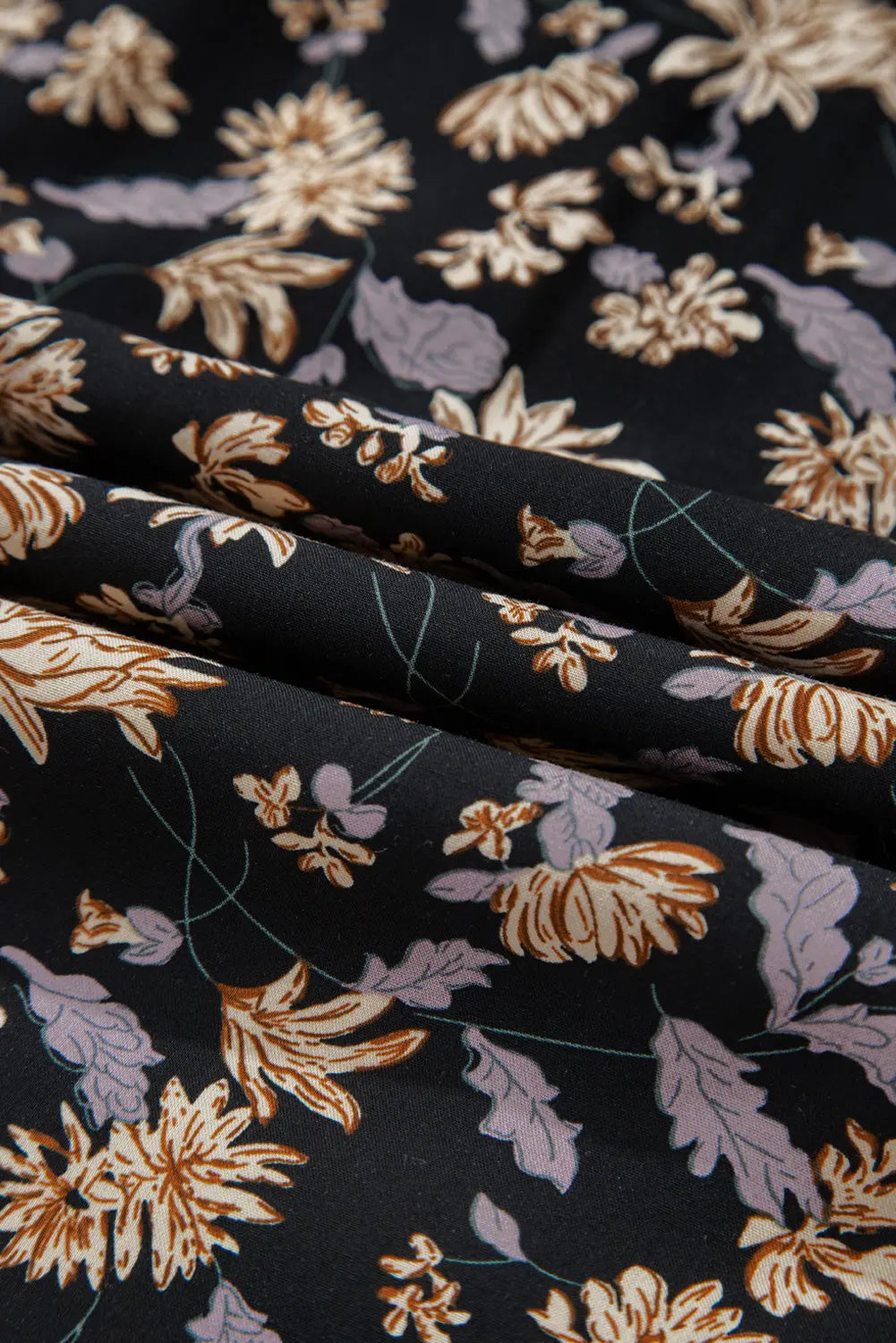 Beige Floral Deep V Neck Smocked Bust Bubble Sleeve Babydoll Dress - eAura