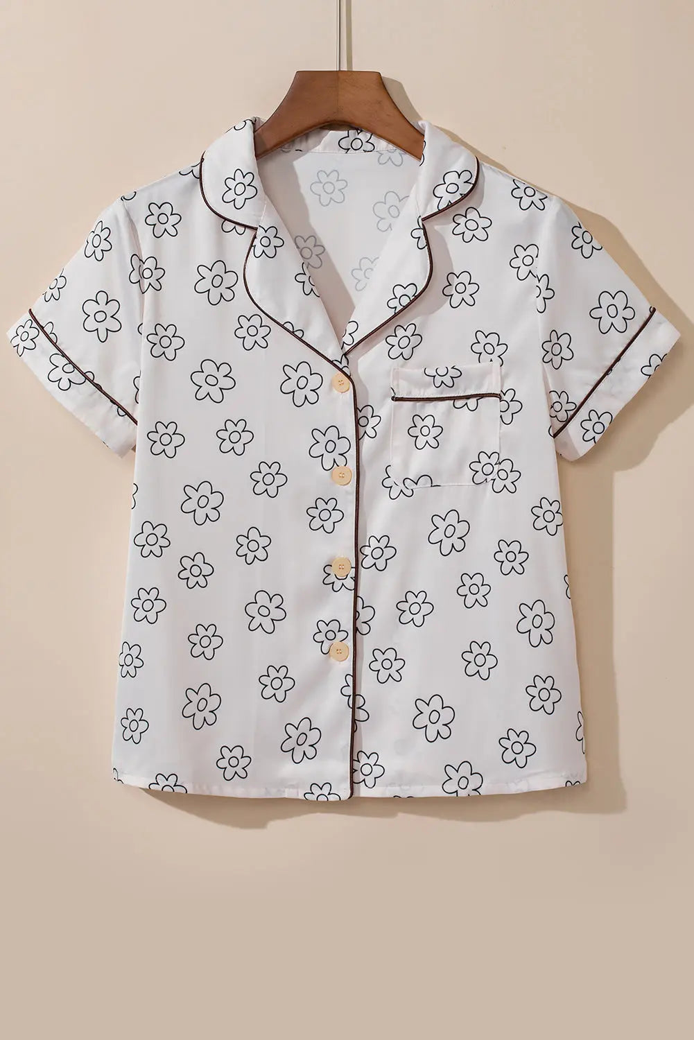 Beige Floret Printed Pyjama Shorts Set eAura
