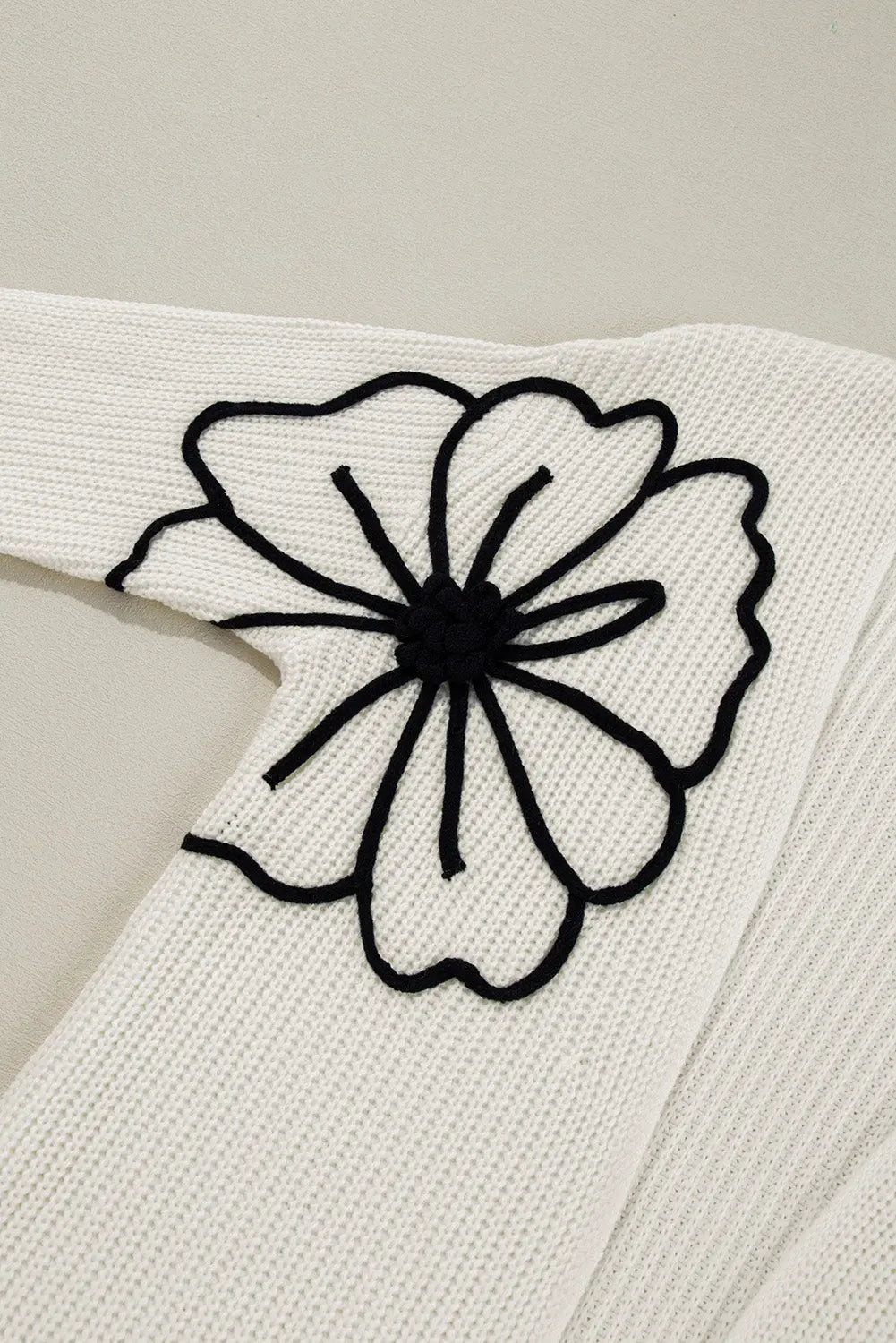 Beige Flower Embroidered Drop Shoulder Open Front Duster Cardigan - eAura