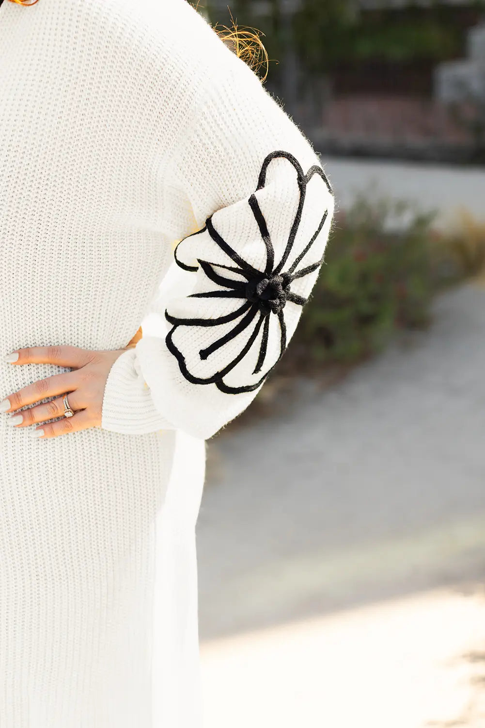 Beige Flower Embroidered Drop Shoulder Open Front Duster Cardigan - eAura