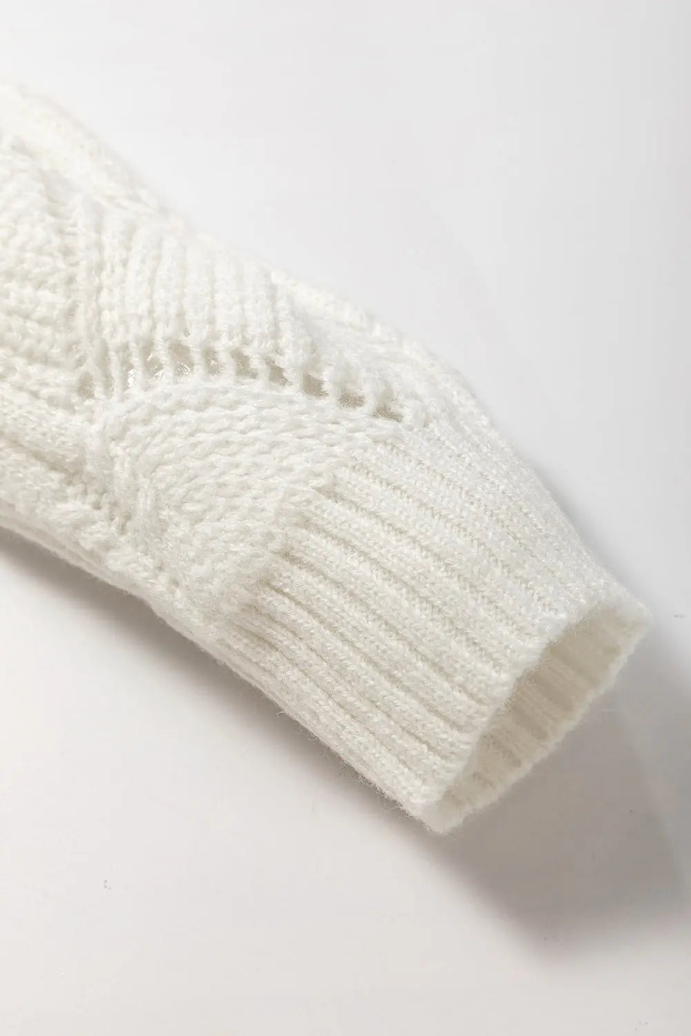 Beige Hollow Out Knit V Neck Drop Shoulder Sweater Beagle Boutique Fashion Outlet