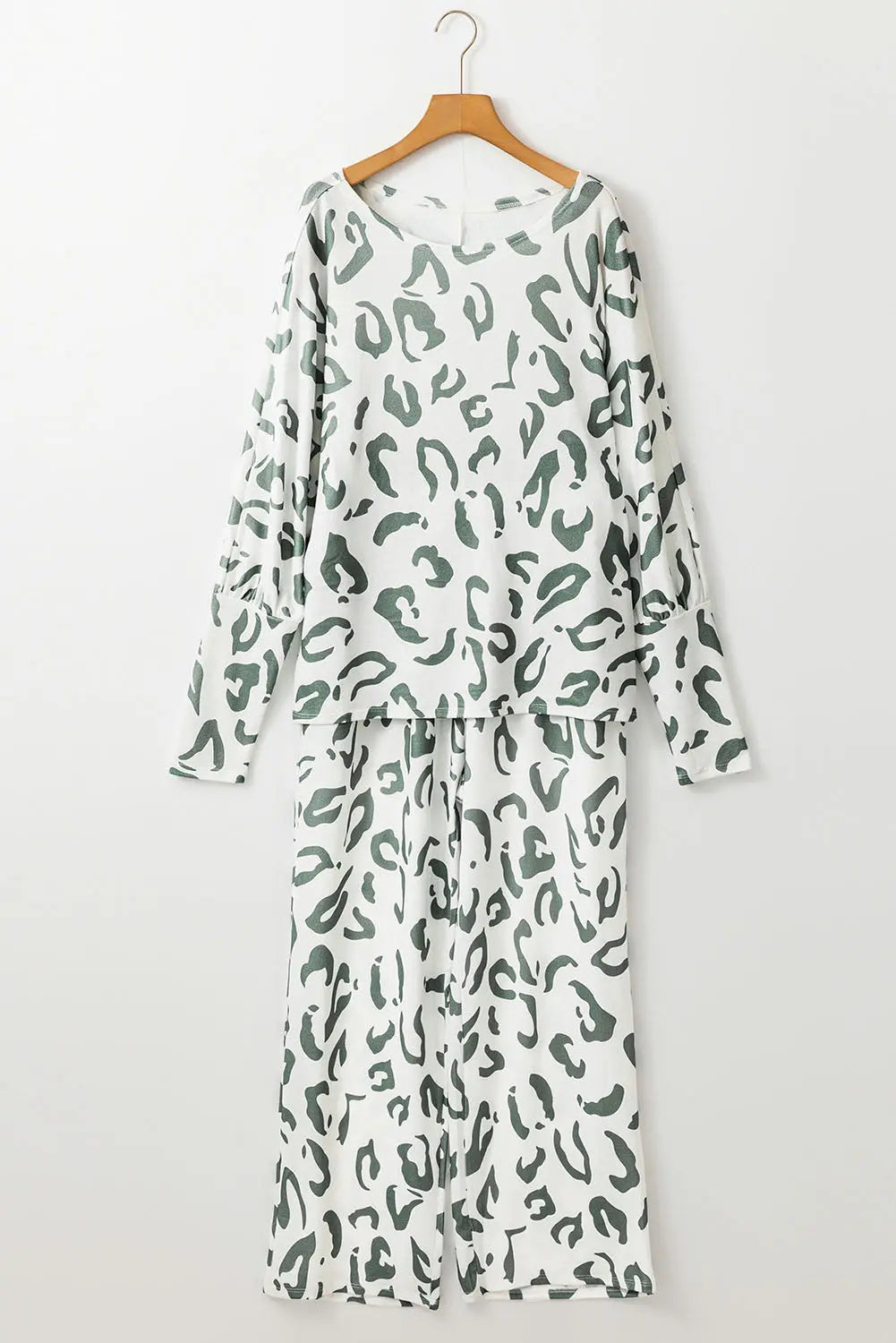 Beige Leopard Animal Print Long Sleeve and Trousers Loungewear Set eAura