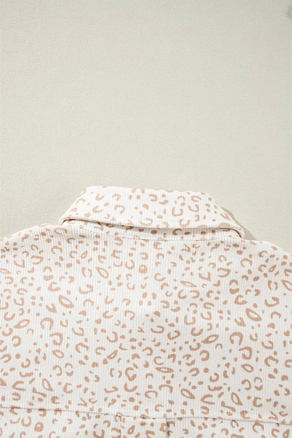 Beige Leopard Print Flap Pockets Buttoned Corduroy Shacket - BB Fashion Outlet