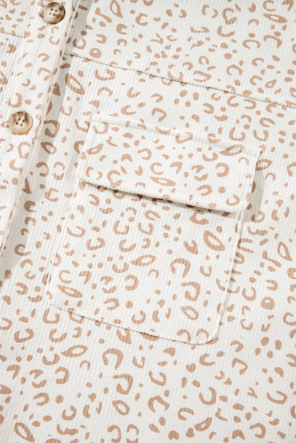 Beige Leopard Print Flap Pockets Buttoned Corduroy Shacket - BB Fashion Outlet