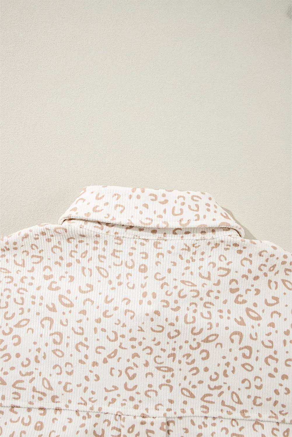 Beige Leopard Print Flap Pockets Buttoned Corduroy Shacket - eAura