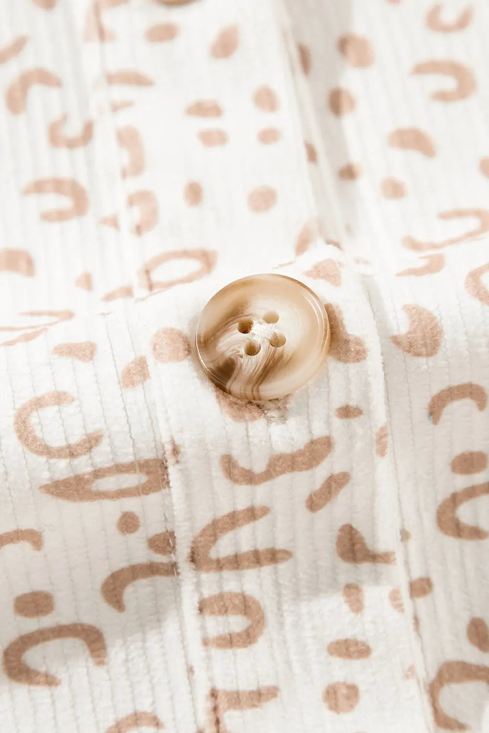 Beige Leopard Print Flap Pockets Buttoned Corduroy Shacket - eAura