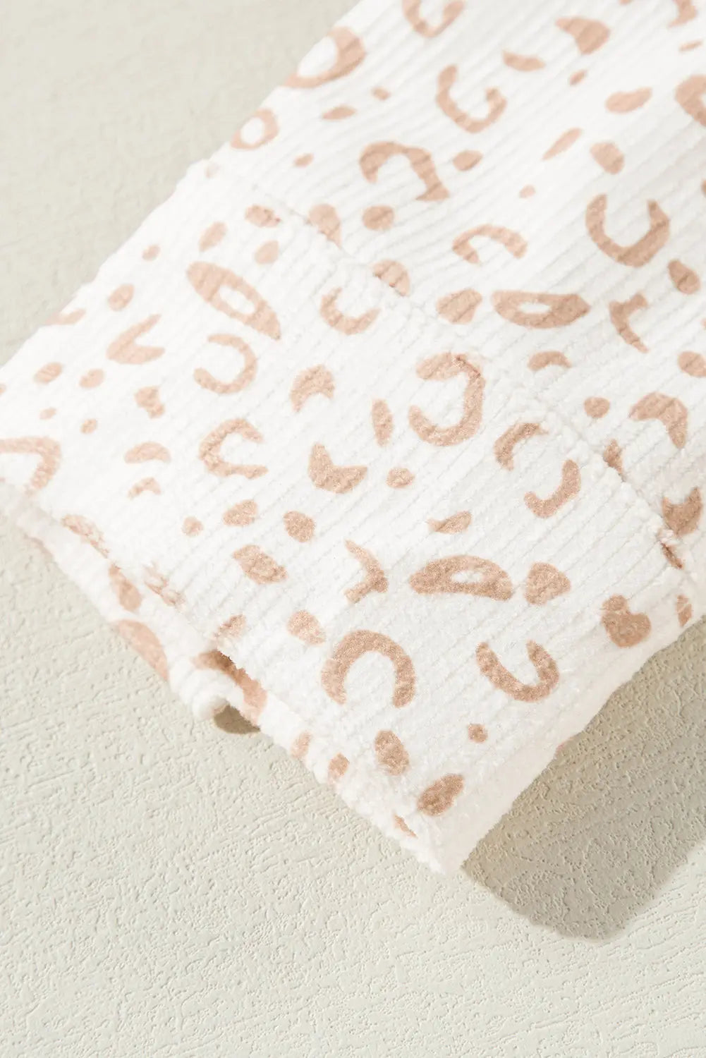 Beige Leopard Print Flap Pockets Buttoned Corduroy Shacket - eAura