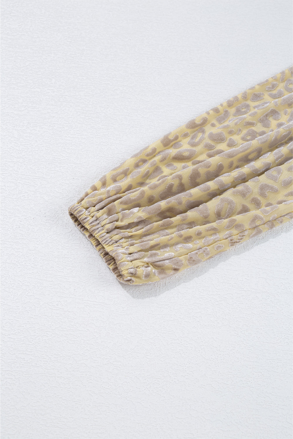 Beige Leopard Velvet Burnout Off Shoulder Long Sleeve Blouse - eAura