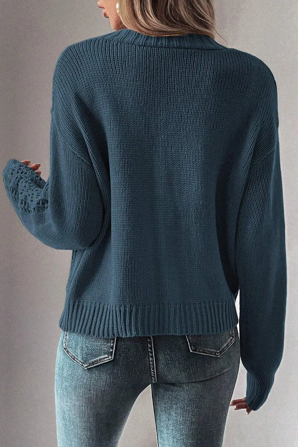Beige Open Knit Drop Shoulder Sweater Cardigan Beagle Boutique Fashion Outlet