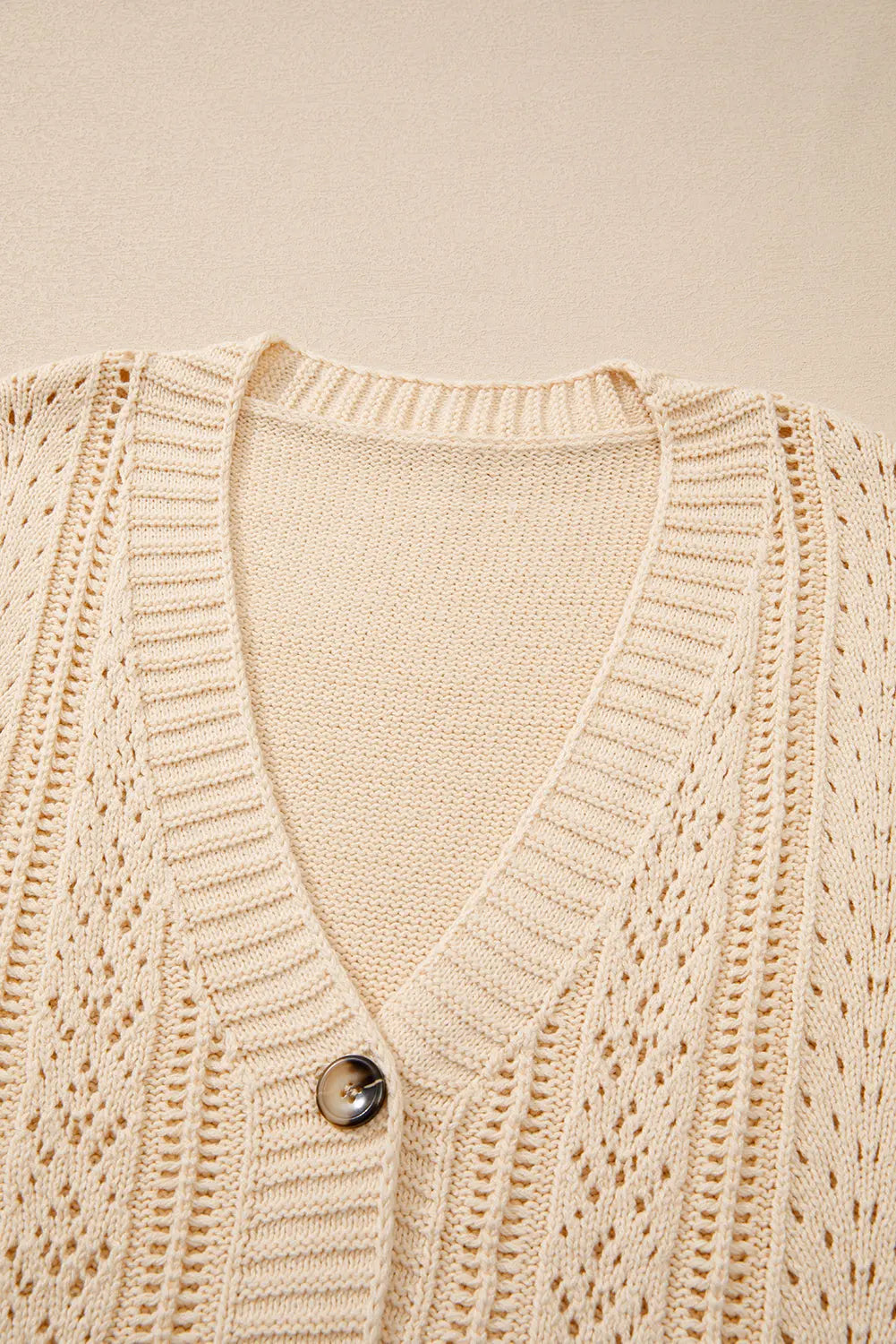 Beige Open Knit Drop Shoulder Sweater Cardigan Beagle Boutique Fashion Outlet