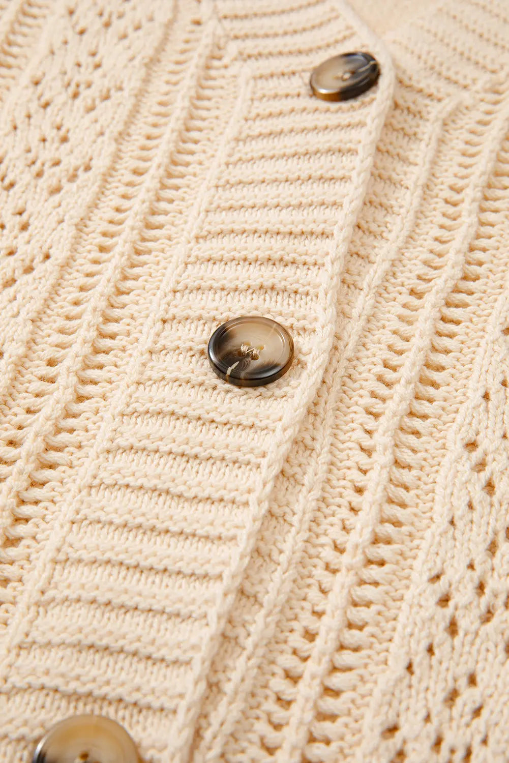 Beige Open Knit Drop Shoulder Sweater Cardigan Beagle Boutique Fashion Outlet