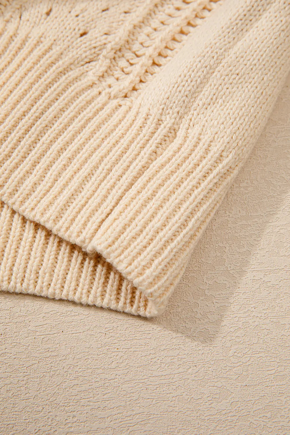 Beige Open Knit Drop Shoulder Sweater Cardigan Beagle Boutique Fashion Outlet