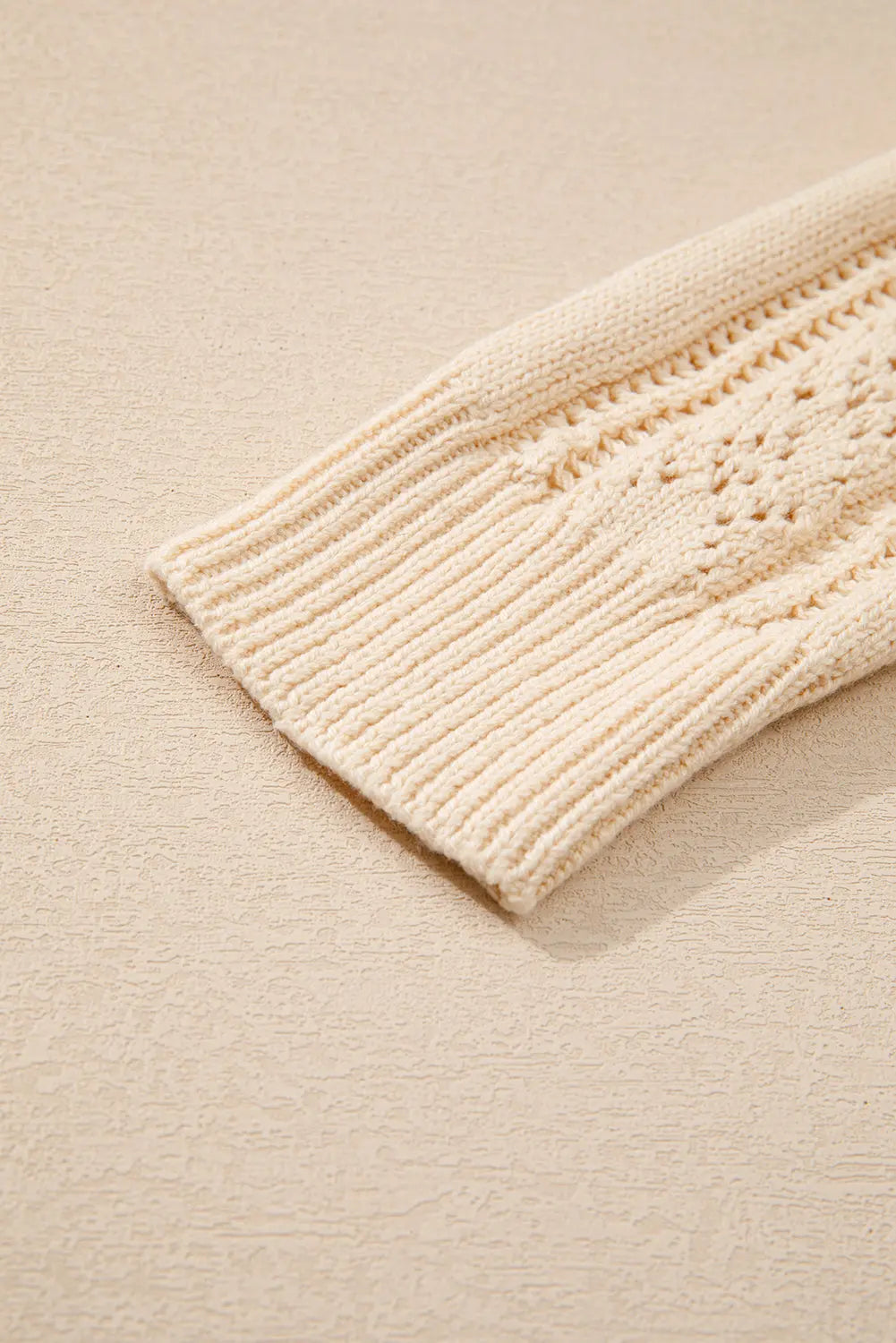 Beige Open Knit Drop Shoulder Sweater Cardigan Beagle Boutique Fashion Outlet