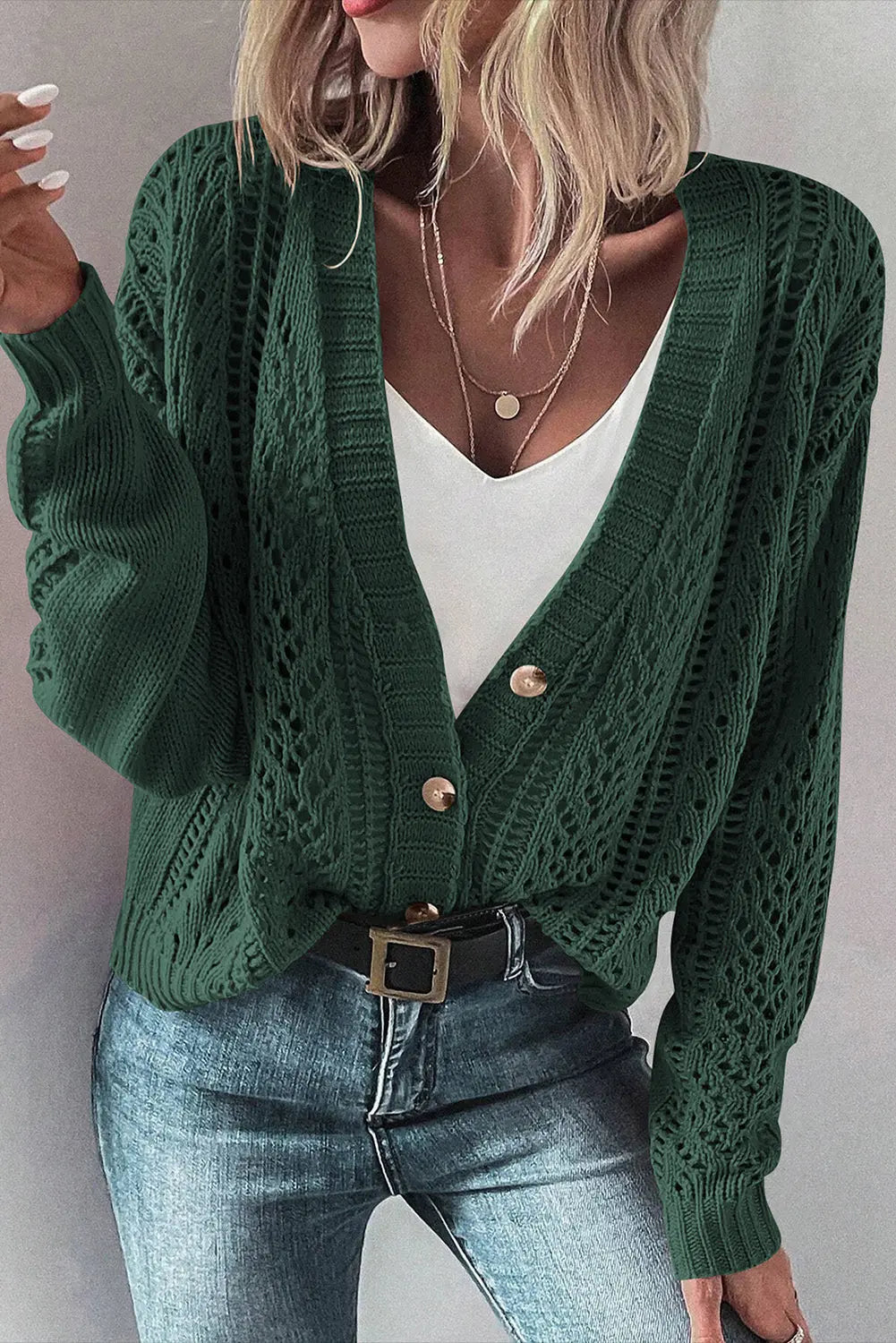 Beige Open Knit Drop Shoulder Sweater Cardigan Beagle Boutique Fashion Outlet