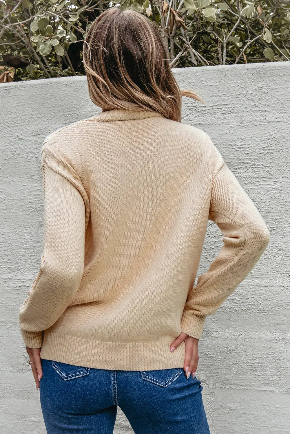 Beige Open Knit Drop Shoulder Sweater Cardigan Beagle Boutique Fashion Outlet