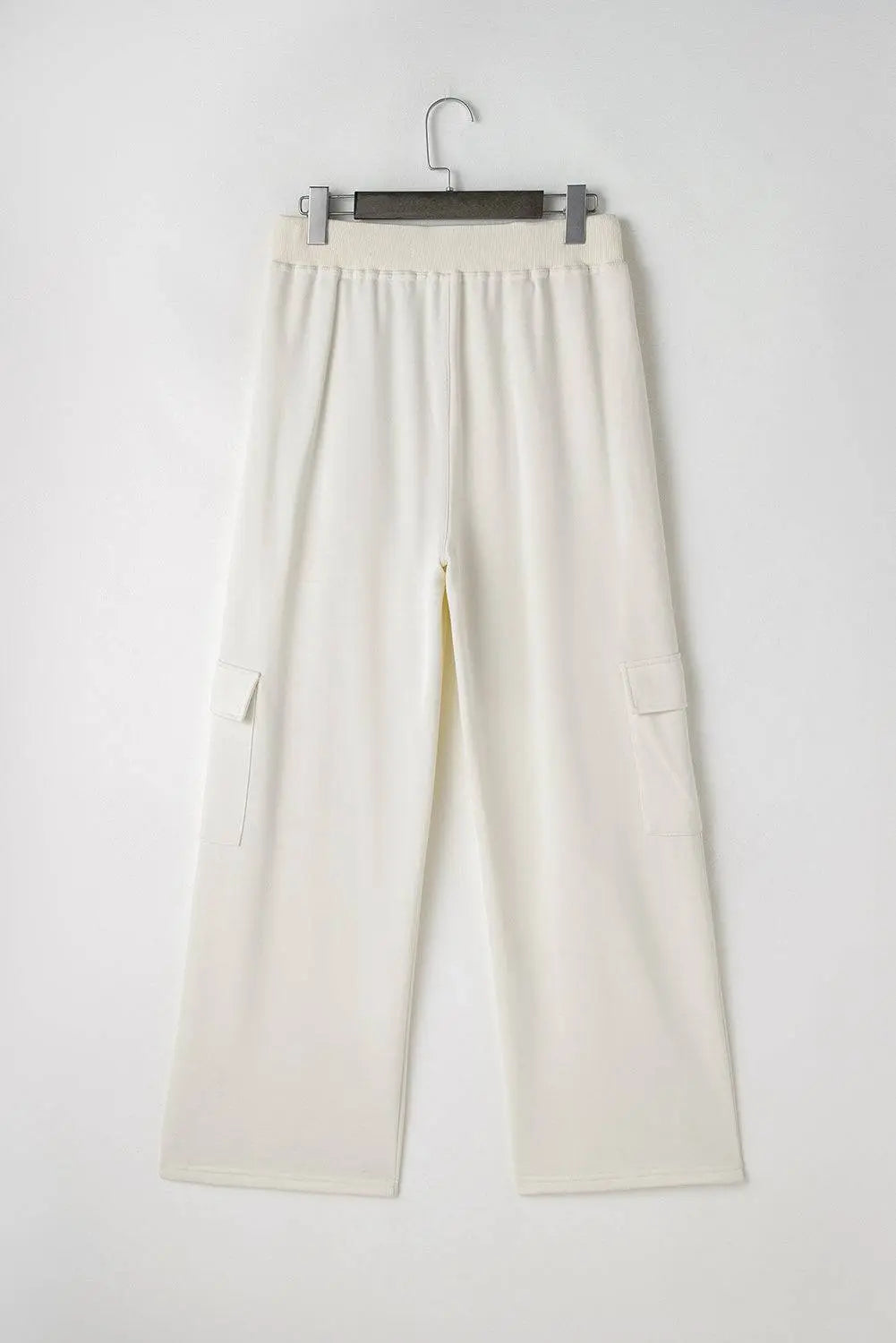 Beige Plain Cargo Pockets High Waist Casual SweatTrousers - BB Fashion Outlet