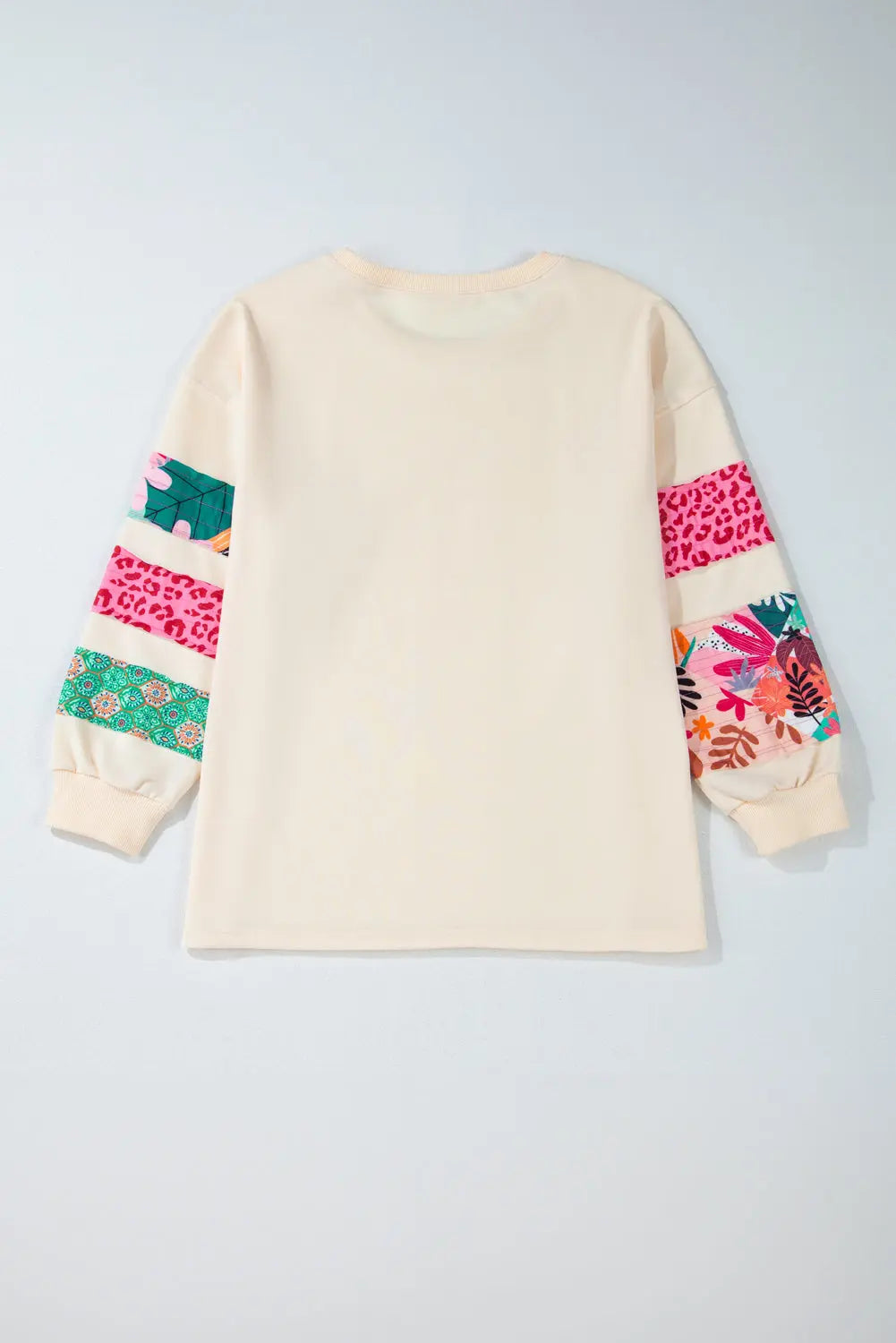 Beige Plus Size Printed Patchwork Sleeve Split Sweatshirt Beagle Boutique Fashion Outlet
