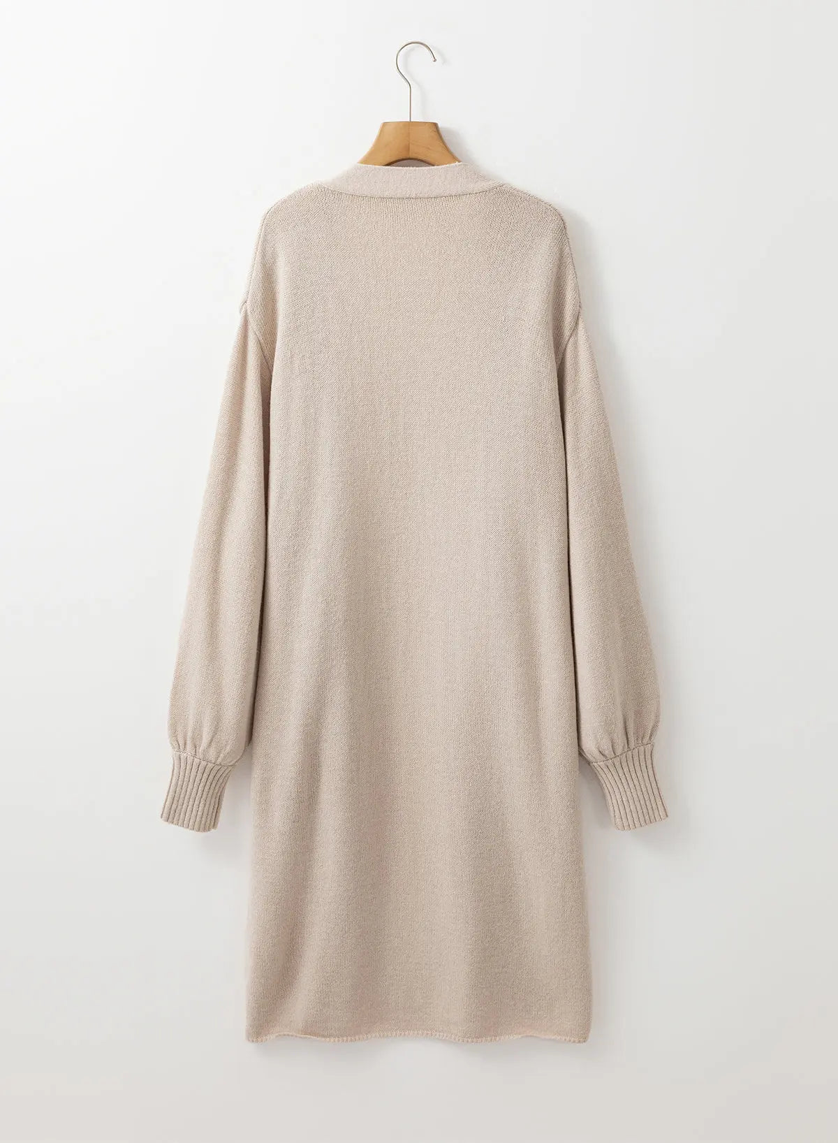 Beige Side Pockets Open Front Long Knitted Cardigan Beagle Boutique Fashion Outlet