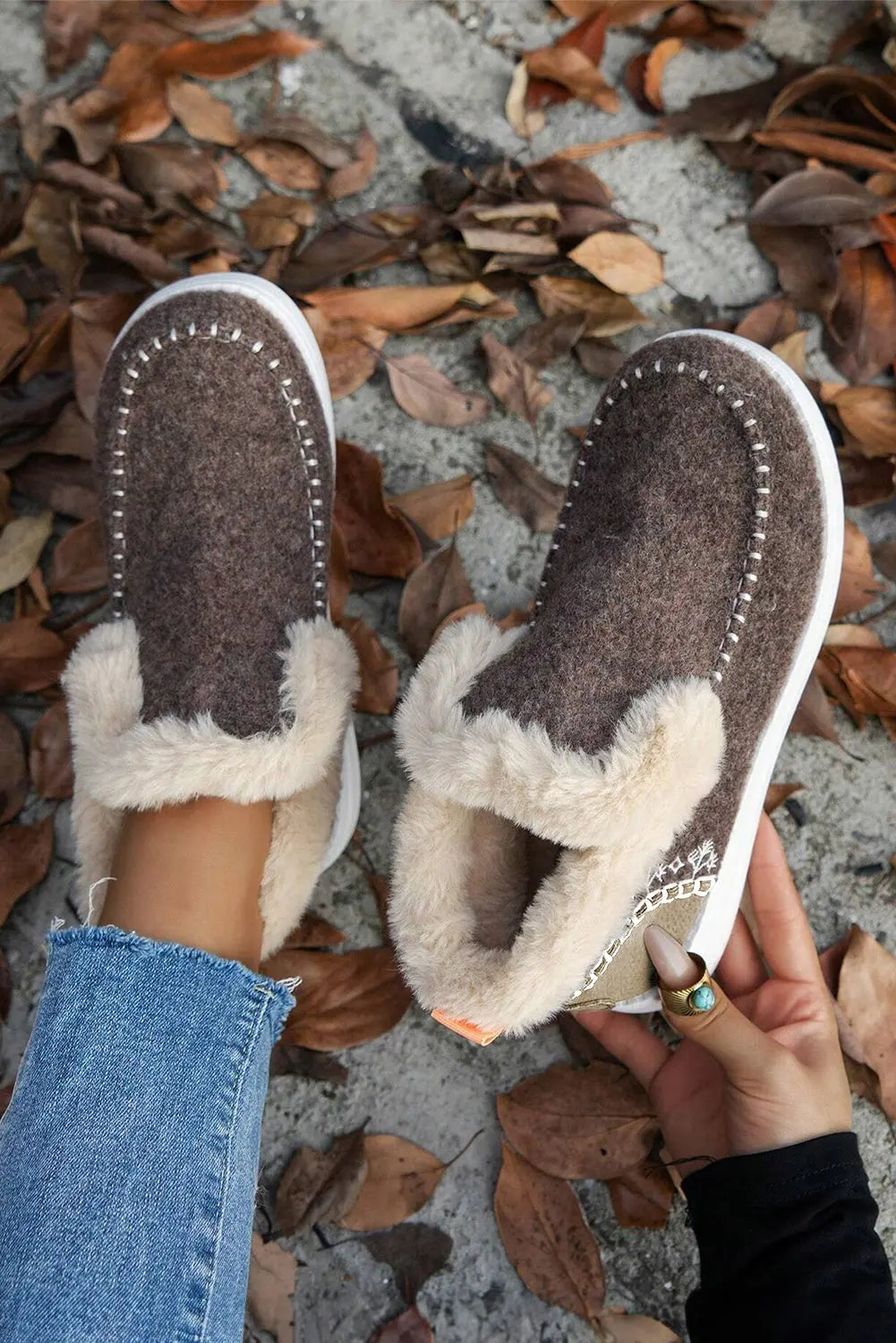 Beige Suede Stitching Patchwork Plush Lined Anklet Boots - eAura