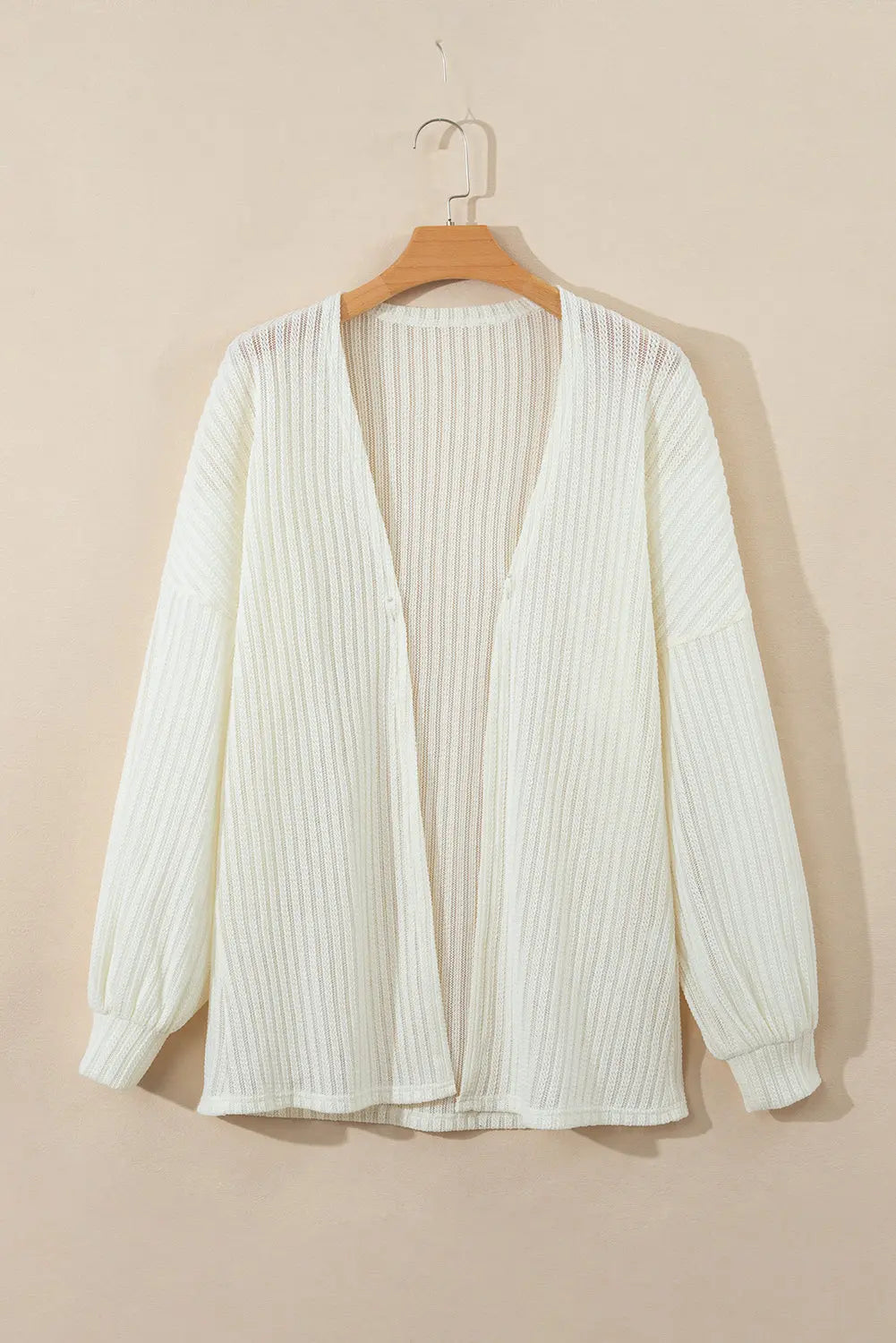 Beige Textured Lantern Sleeve Open Kimono Beagle Boutique Fashion Outlet