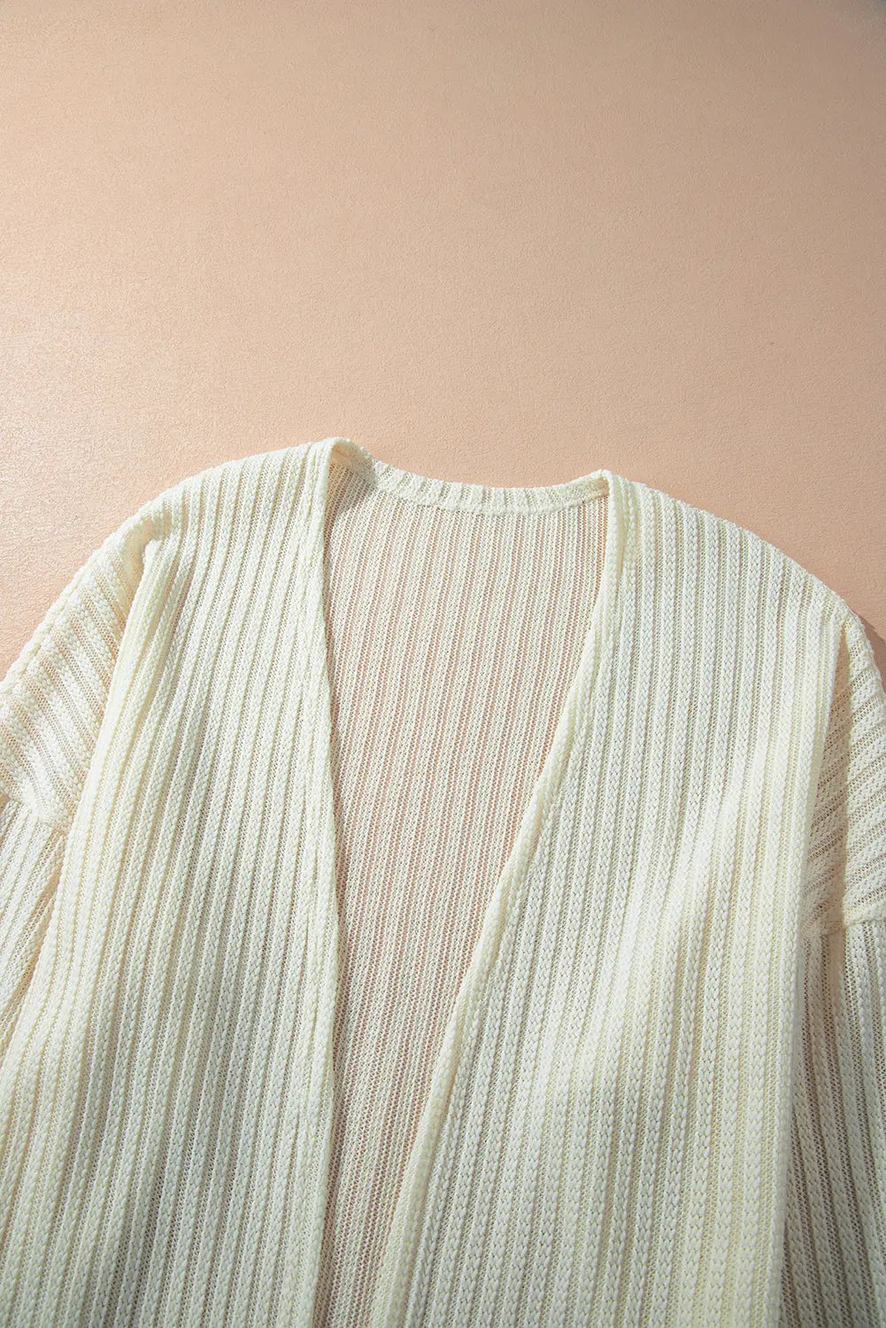 Beige Textured Lantern Sleeve Open Kimono Beagle Boutique Fashion Outlet