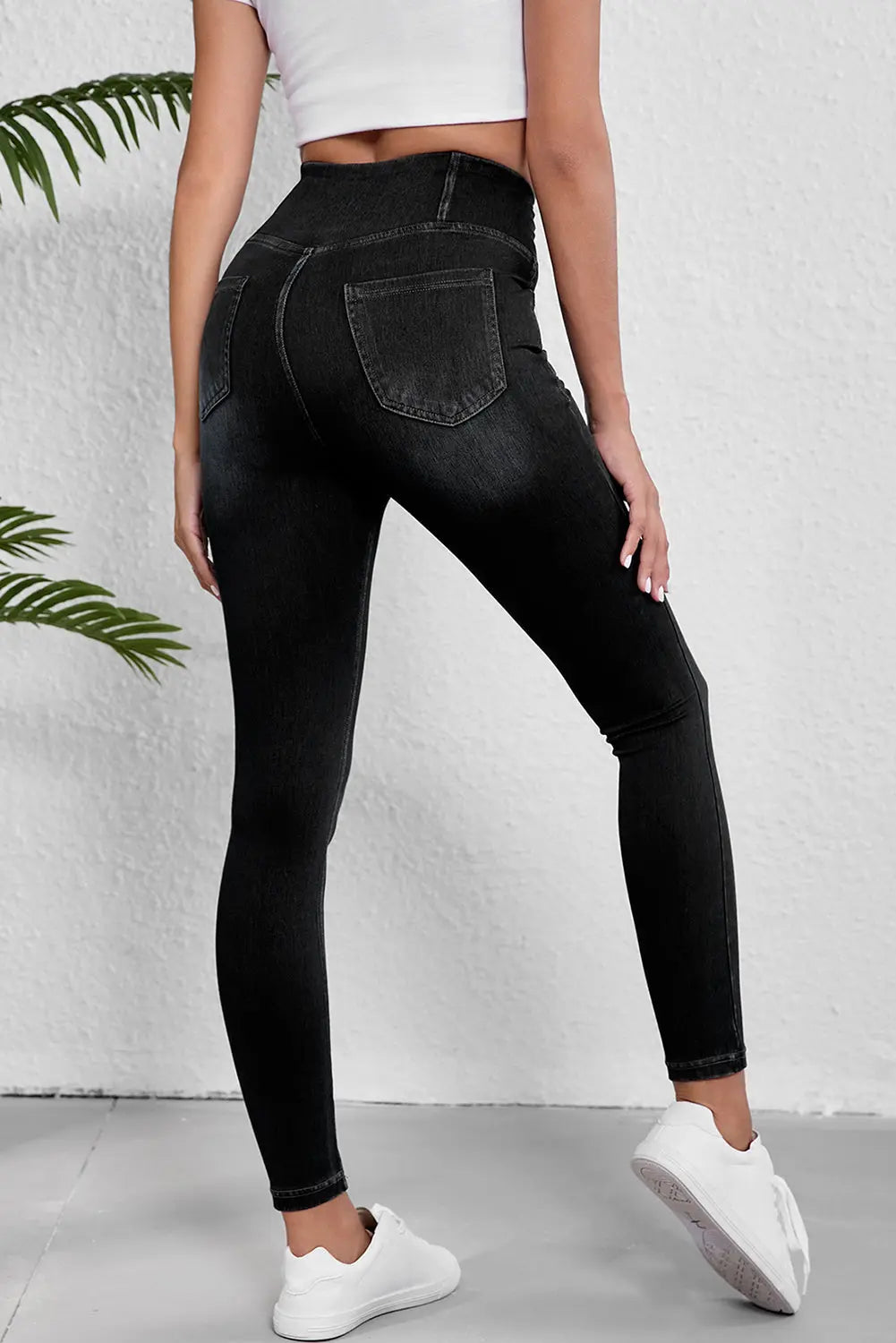 Black Arched Waist Stretchy Slim Fit Jeggings eAura