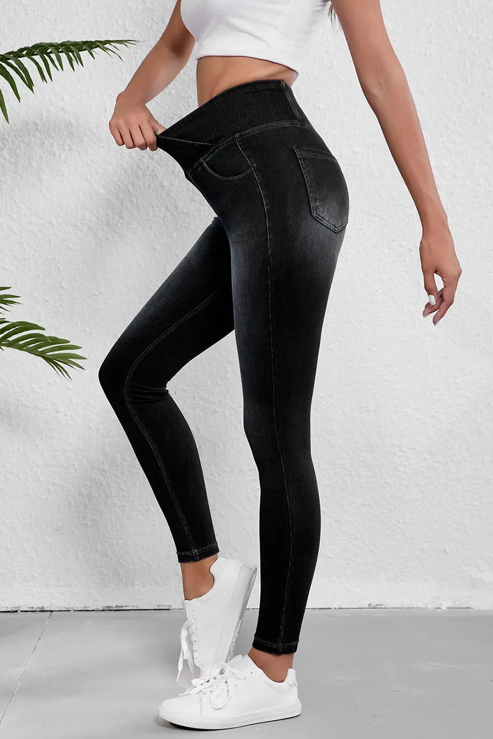 Black Arched Waist Stretchy Slim Fit Jeggings eAura