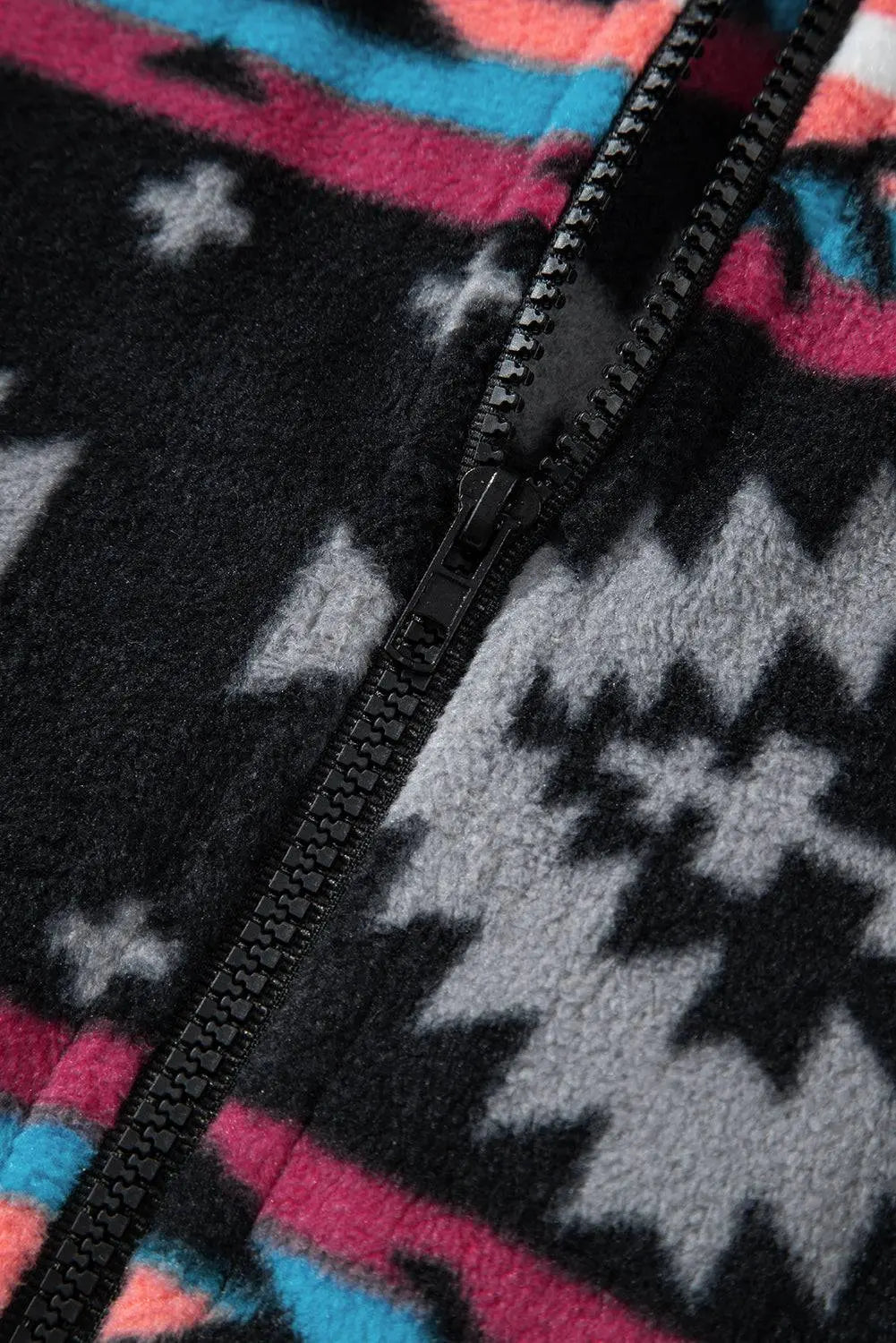 Black Aztec Printed Zip Up Collar Jacket - BB Fashion Outlet