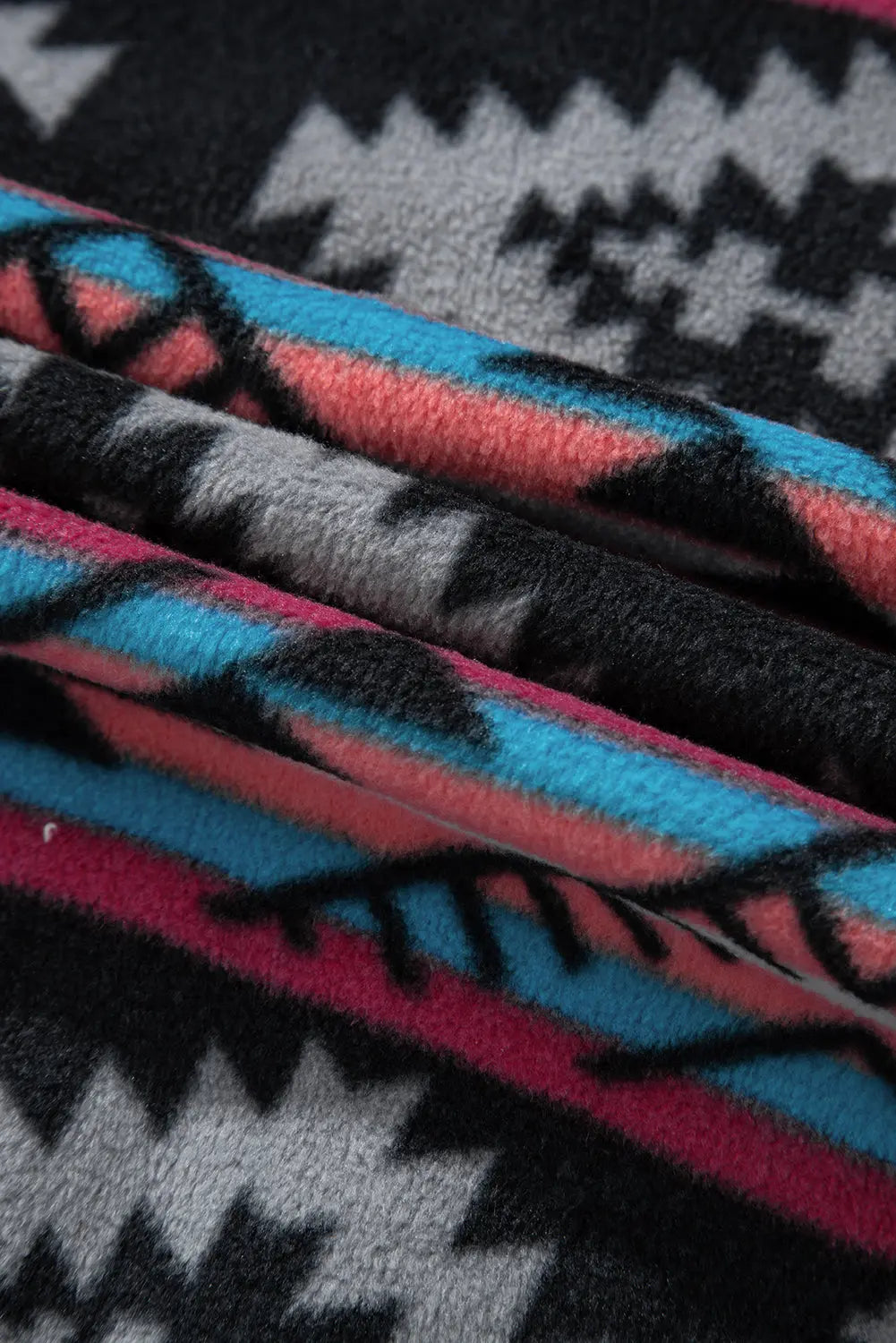 Black Aztec Printed Zip Up Collar Jacket - eAura